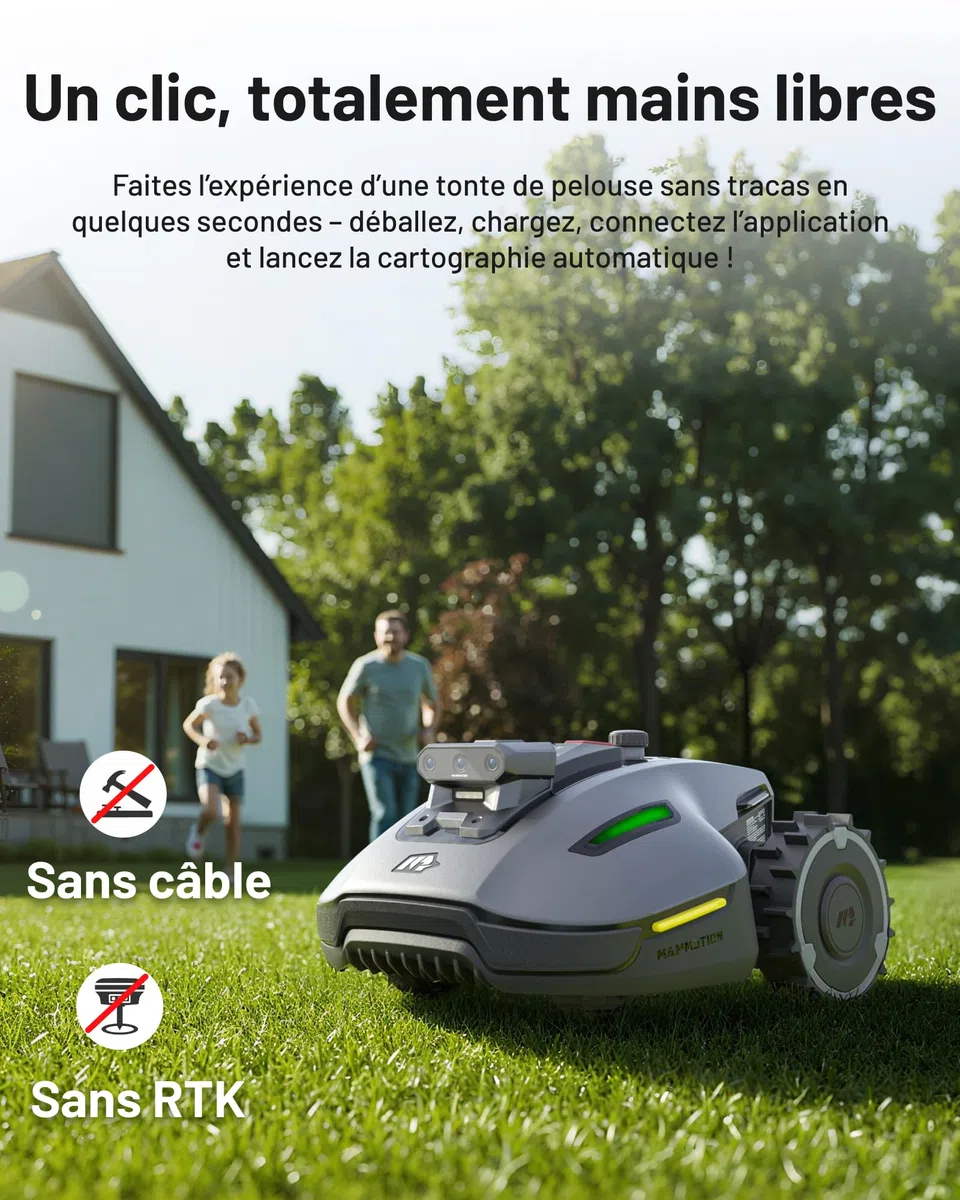Mammotion YUKA Mini Vision, Robot Tondeuse Intelligent sans RTK avec Navigation AI Vision à Triple Caméra, Jusqu’à 700 m², Cartographie Automatique, Zéro Câble Périphérique, Pentes à 45%