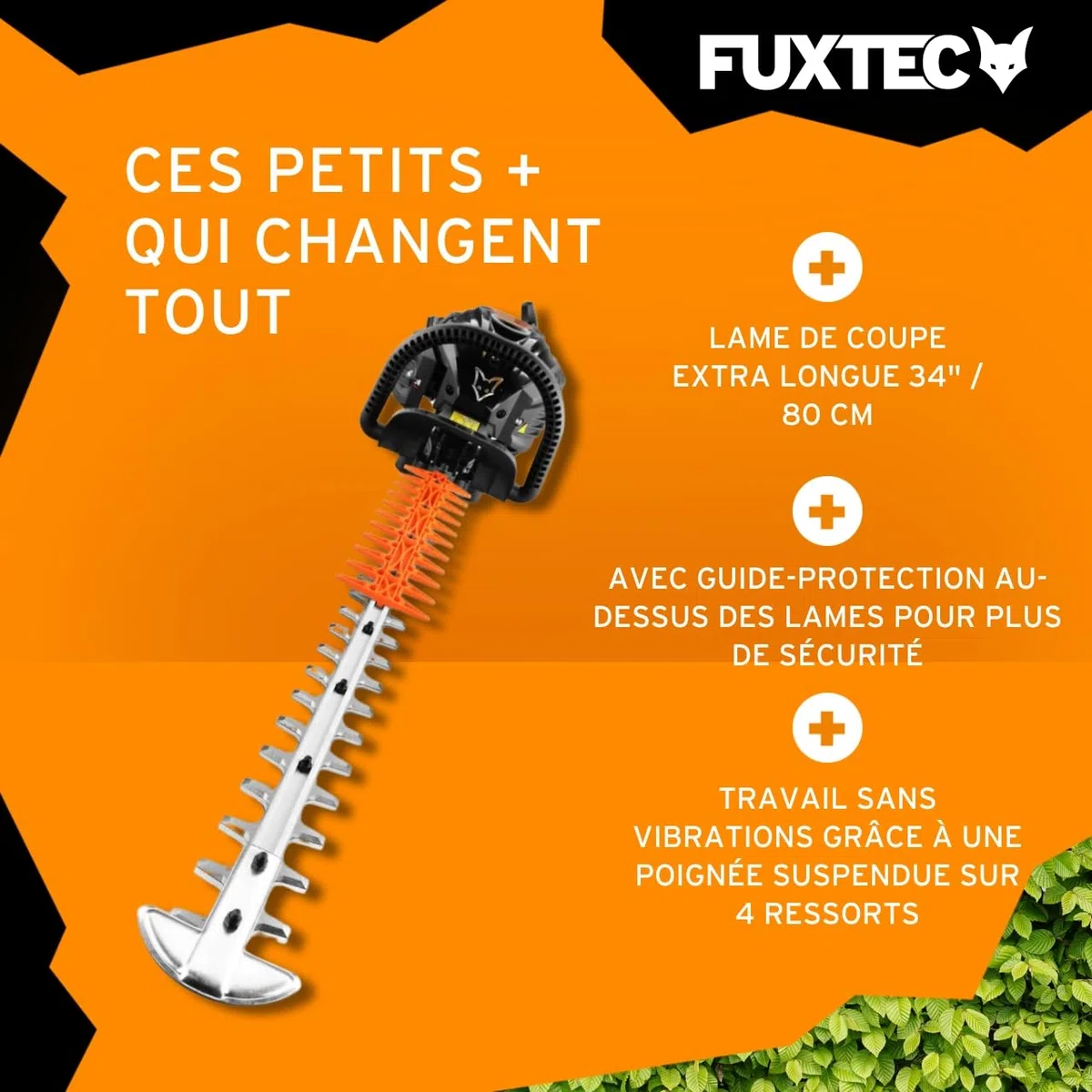 Fuxtec Taille-Haies Thermique Professionnel FX-MHP126 avec Guide de Lames XXL 800mm, Moteur 2 Temps, 25,4cm3,