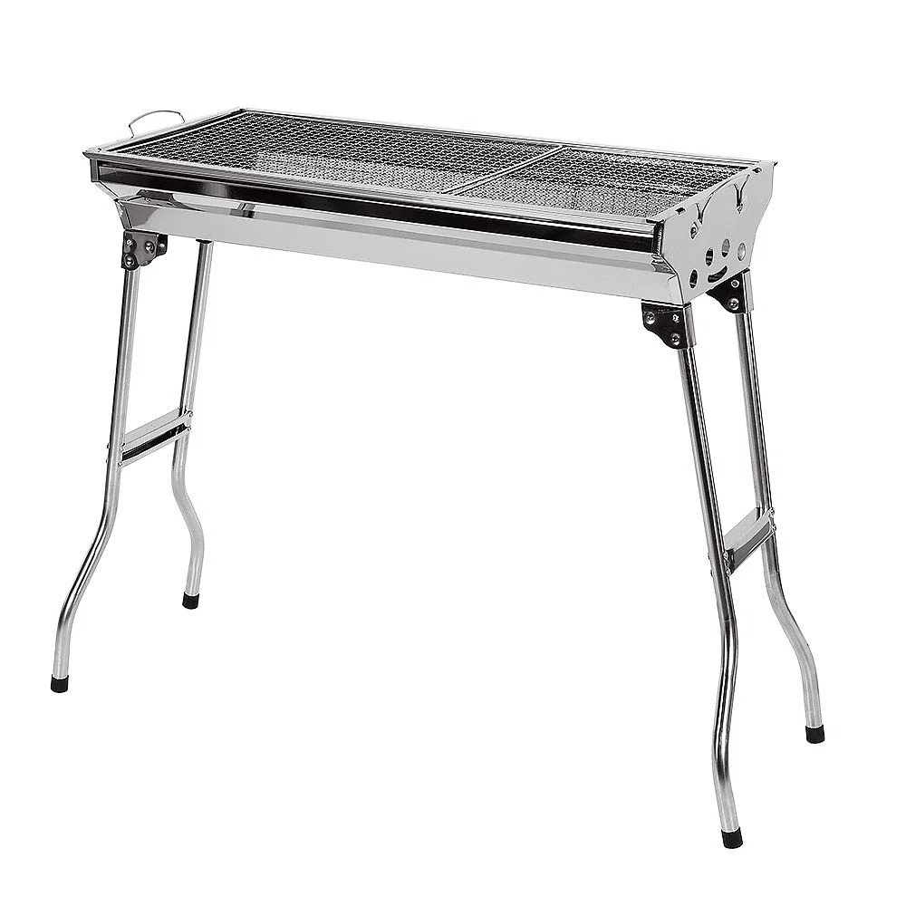 Barbecue à Charbon de Bois Inox Pliable XXL 73x33.5x70 cm