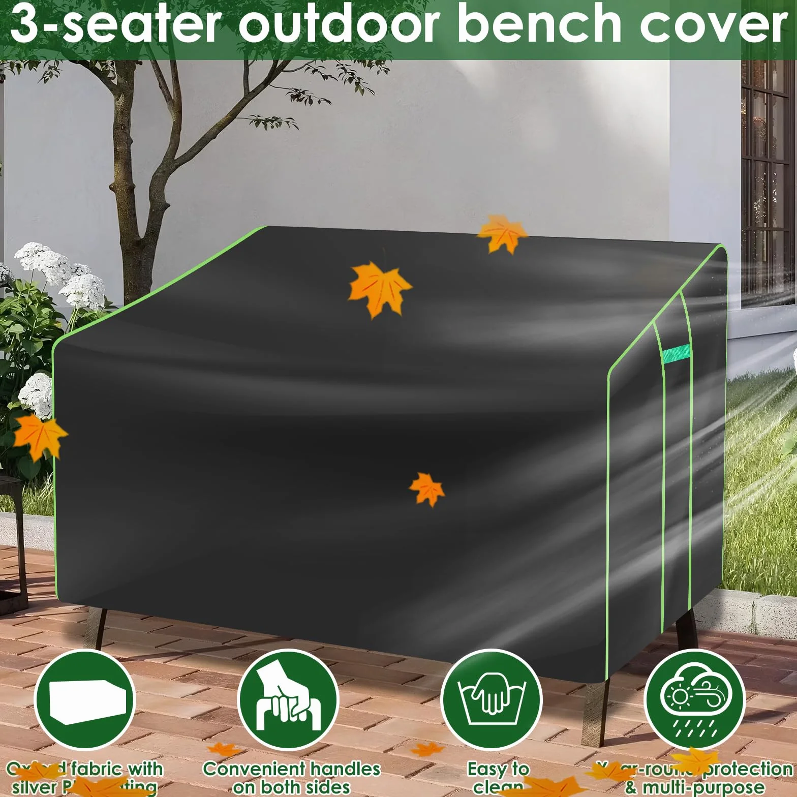 Housse de banc de jardin 3 places 201x110x64/80 cm Tissu Oxford imperméable avec cordon de serrage