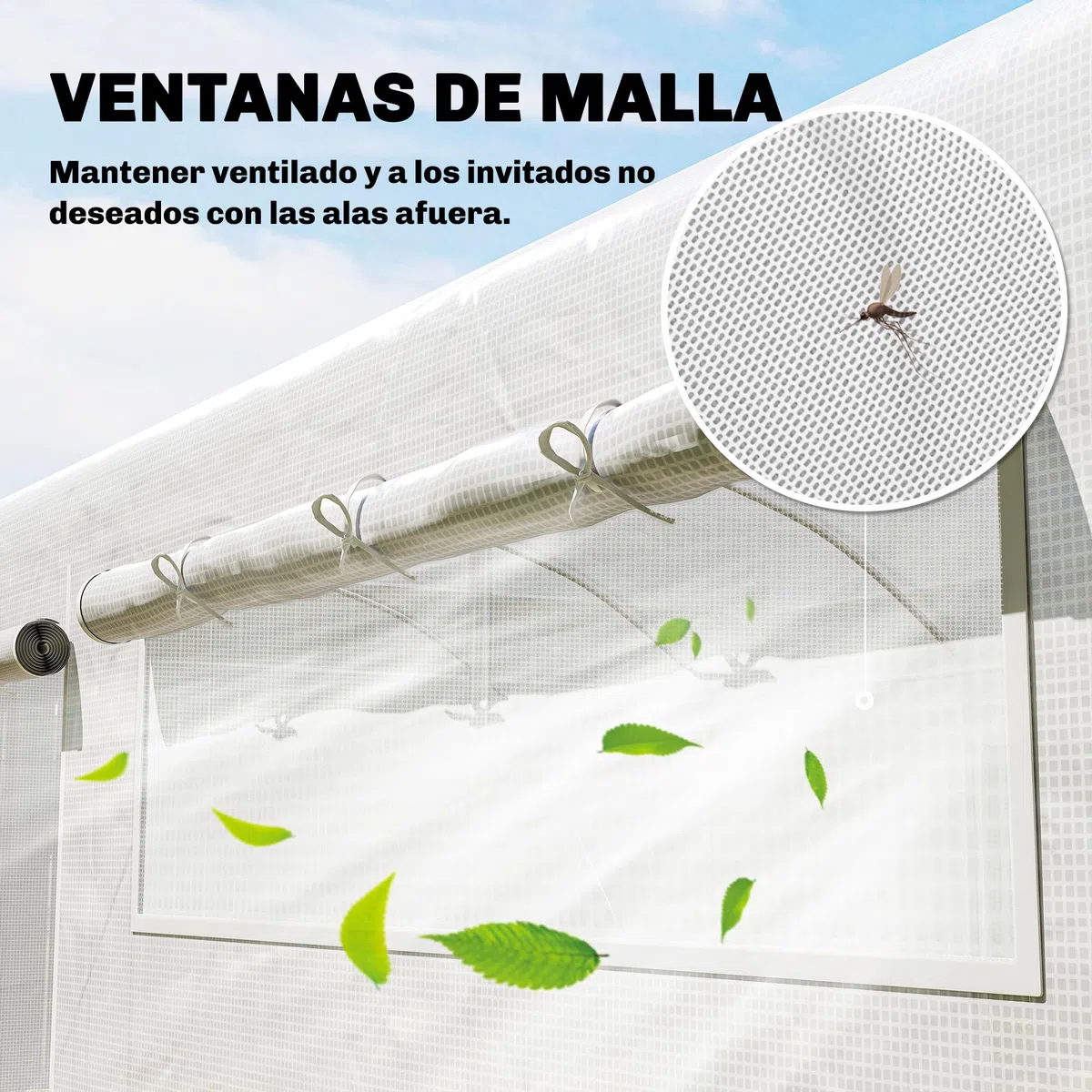 Outsunny Serre d'extérieur 6 x 3 x 2 m, Serre Tunnel avec 3 Portes enroulables, fenêtres en Filet, Couverture PE 140 g/m² Anti-UV et Cadre en Acier galvanisé, pour Cultures, Plantes, Blanc