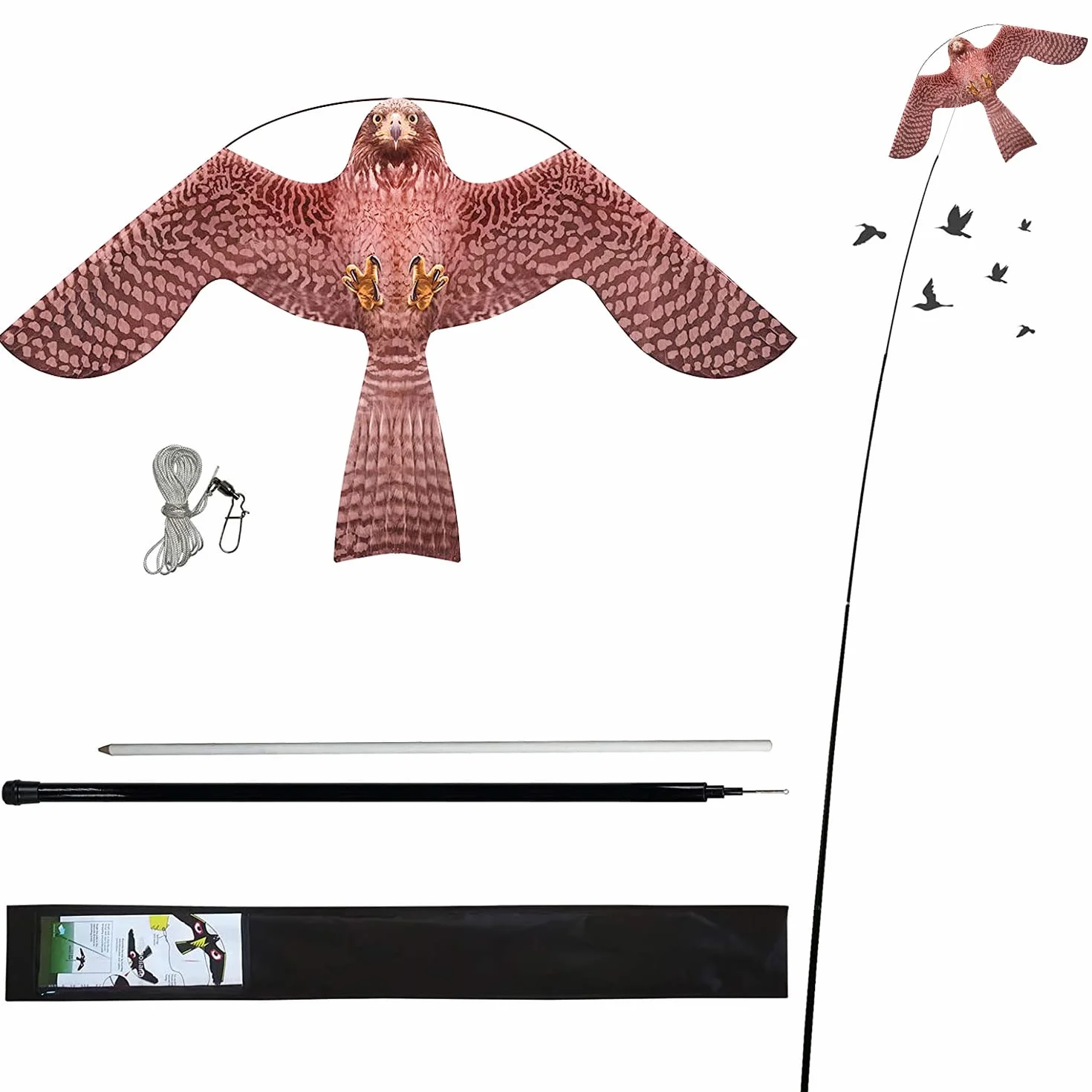 Cerf-Volant Anti-Oiseaux - Protection de la Ferme - avec Manche télescopique de 4 m