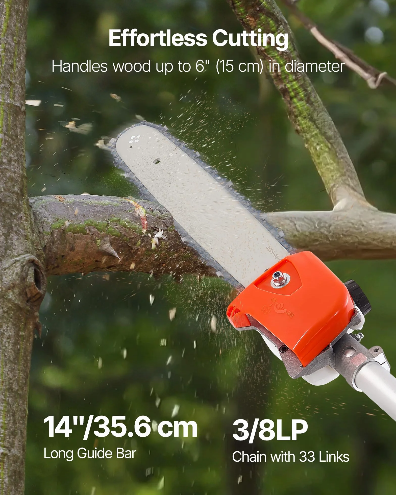VEVOR Élagueuse Thermique sur Perche à 2 Temps, 52 cc, Élagueuse sans Fil à Essence, avec Perche Extensible 2,2 m-2,94 m, Guide-chaîne 35,6 cm, Réservoir de Carburant 850 ml, pour Élagage des Arbres