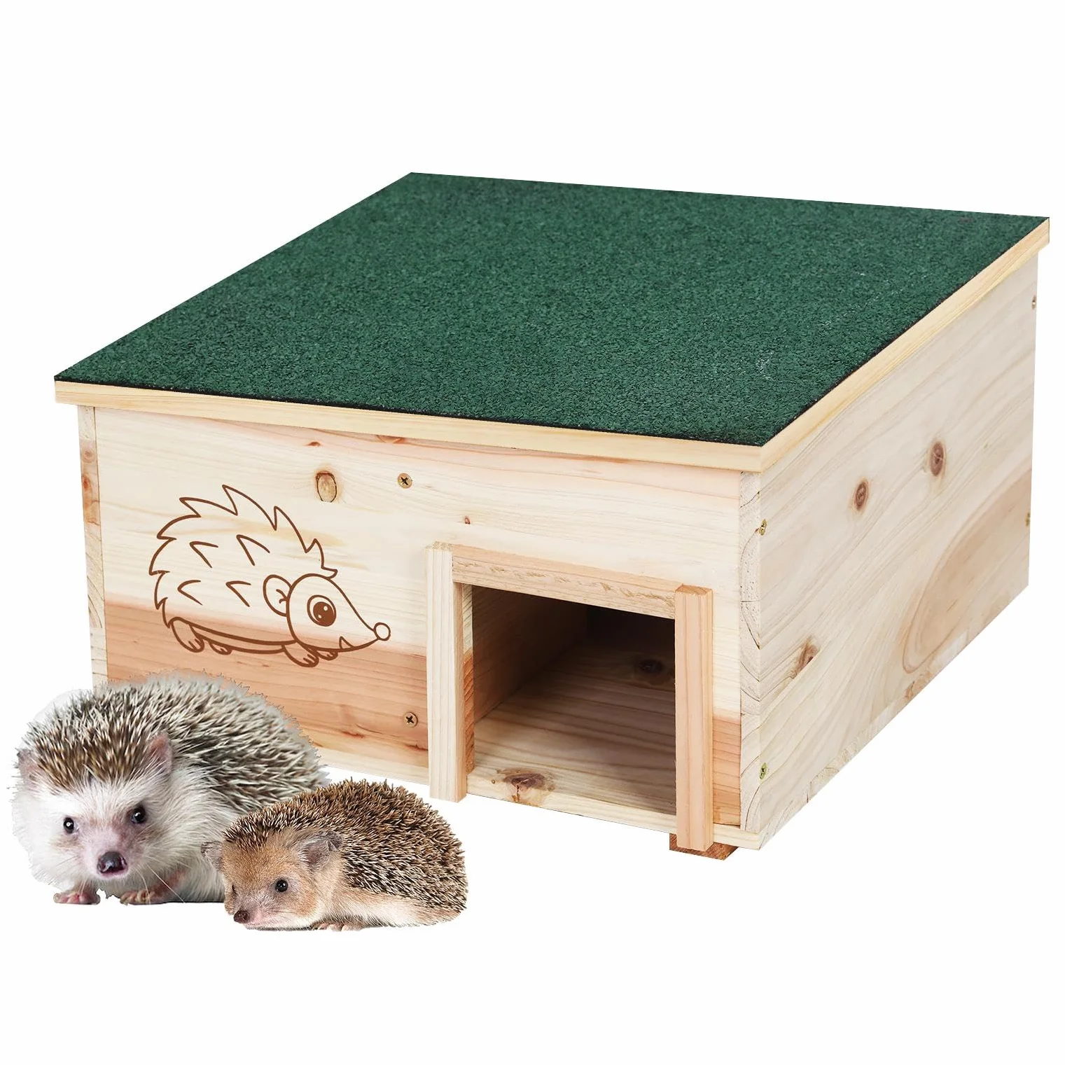 BingoPaw Maison pour Hérissons en Bois, Abri d'hibernation avec Toit Imperméable 38x38x22.5 cm