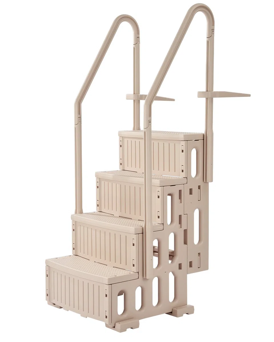 VEVOR Escalier de Piscine en Plastique 4 Marches Antidérapantes, Capacité de Charge 181,4 kg, pour Piscines Creusées Hors Sol 122-137 cm, Taupe