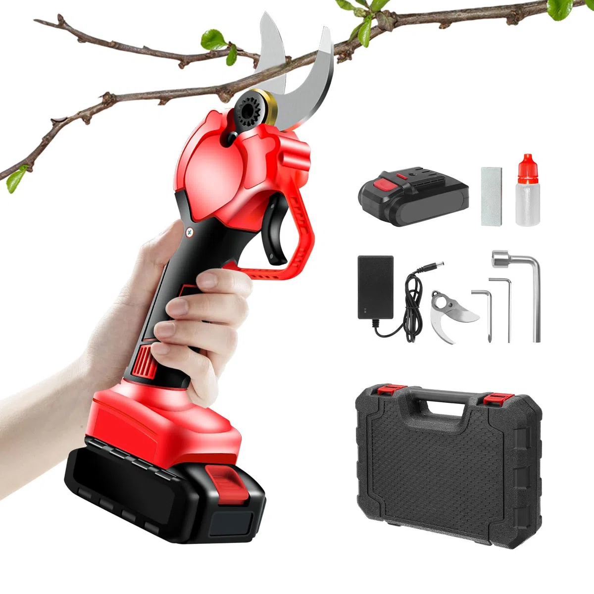 Sécateur électrique sans fil 40 mm, 21 V, moteur sans brosse, lames SK5 avec verrouillage de sécurité, sécateur à batterie pour arbres fruitiers, jardins, branches