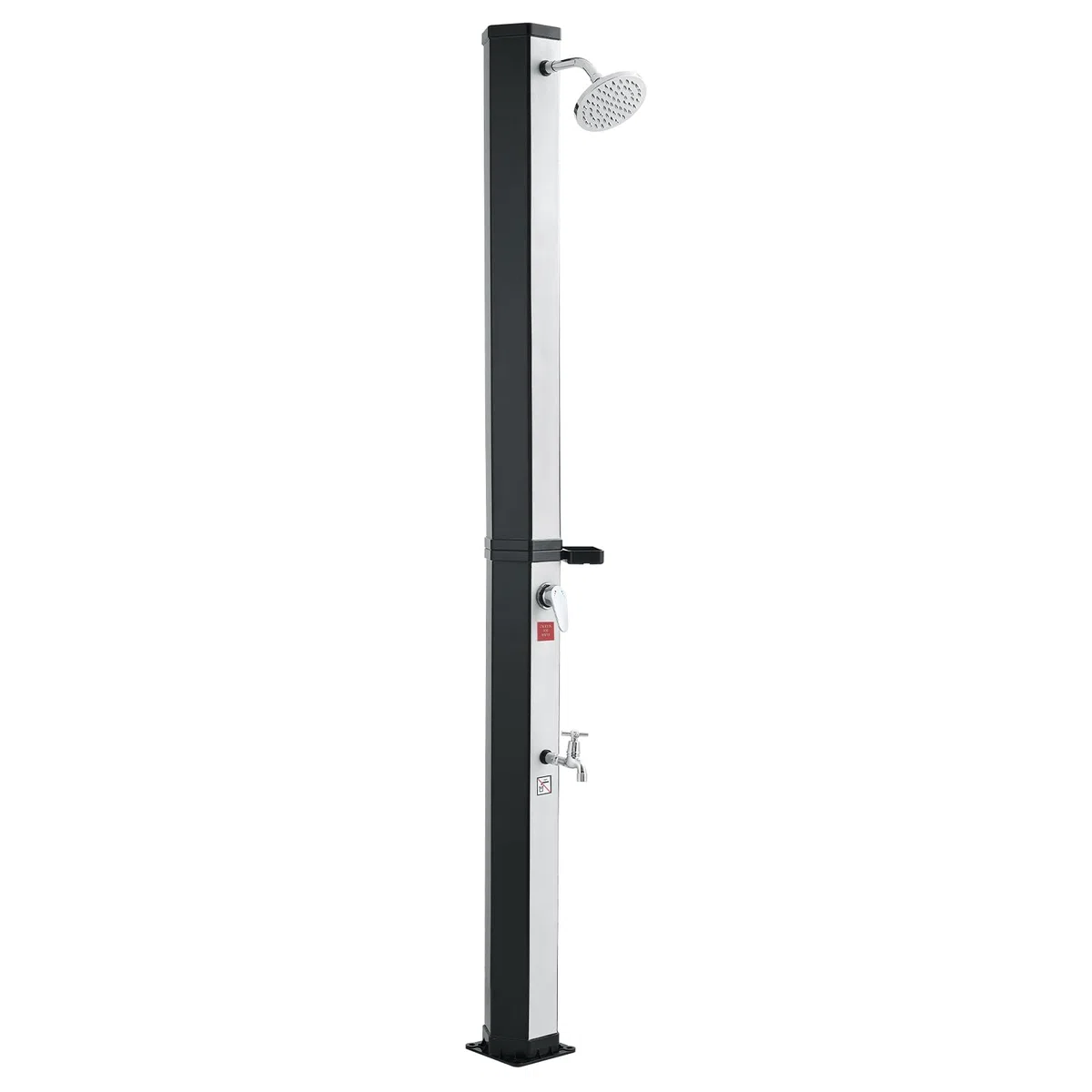 VEVOR Douche Solaire 35 L Douche Extérieur Solaire Autoportante pour Jardin Piscine Plage, Hauteur Pommeau 1,95 m, avec Robinet Lavage des Pieds, Porte-Savon, Réglage Eau Chaude Froide, Noir Argenté