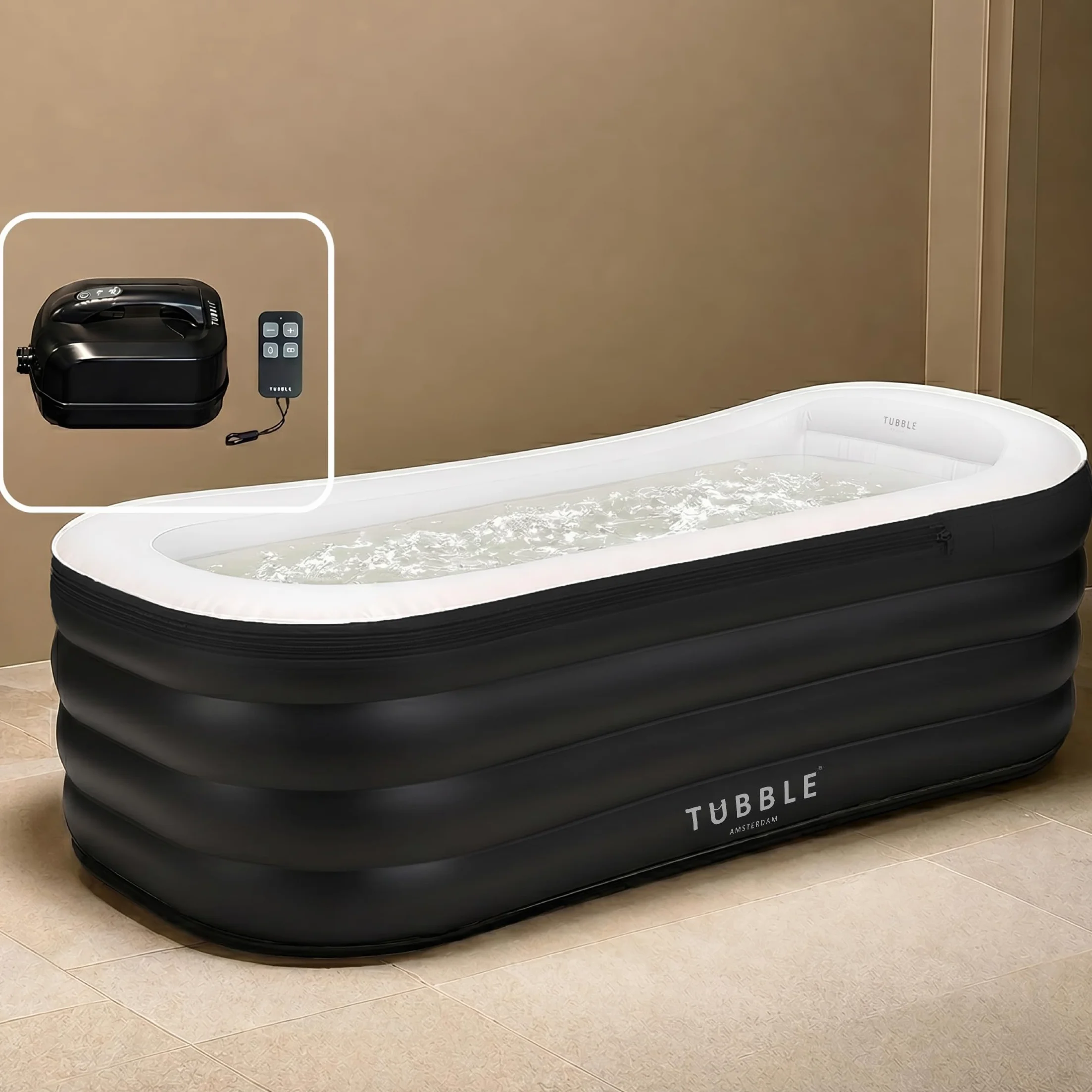 Tubble® Cuzi Spa Gonflable Black Onyx 255 L - Baignoire Spa Pliable pour Adultes, Utilisation intérieure et extérieure, Bien-être Toute l’année, Massage à Bulles Relaxant