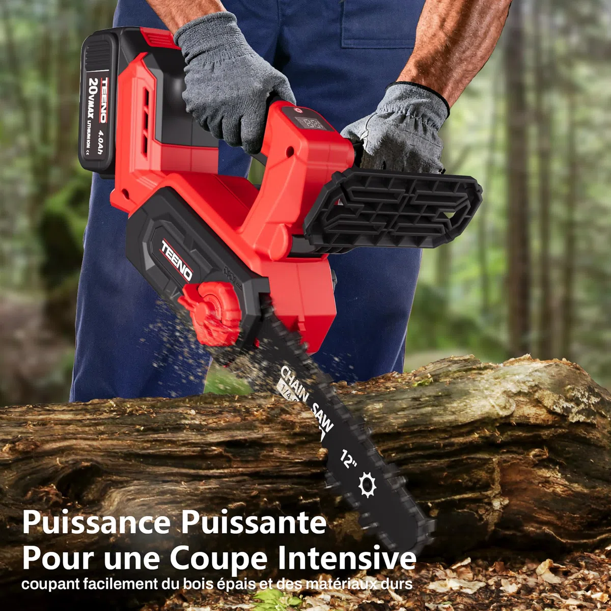 Tronçonneuse à Batterie 12 Pouces, Tronçonneuse Électrique sans Fil avec Moteur Brushless 1200W, 2 Batteries 4.0Ah & Chargeur, Graissage Automatique, Tension de Chaîne sans Outil, Élagage & Coupe