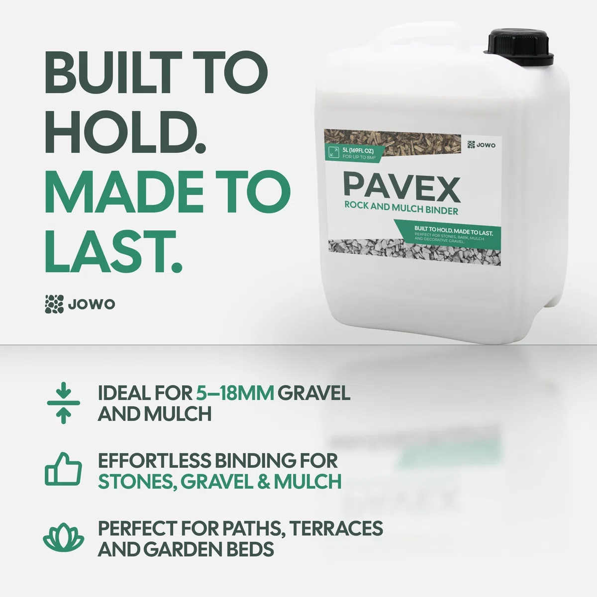 PAVEX - 2 x 5 l de liant gravier pour coller des pierres, du paillis et du gravier de toutes sortes. Collage de pierres pour allées de jardin ou terrasses – Dure jusqu'à 3 ans.
