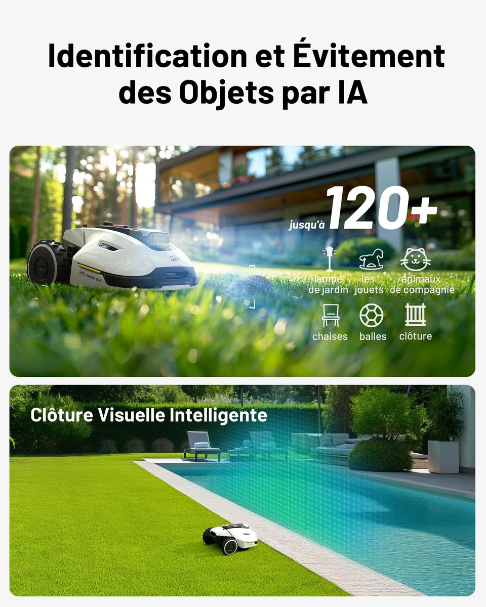 MAMMOTION YUKA 2000 Robot Tondeuse sans Fil Périphérique, NetRTK+Vision, Aucune Antenne RTK Requise, Recommandé 2000 m², Max. 2400 m², Pelouse Semblable à Un Tapis, Disque de Coupe Double, Module 4G