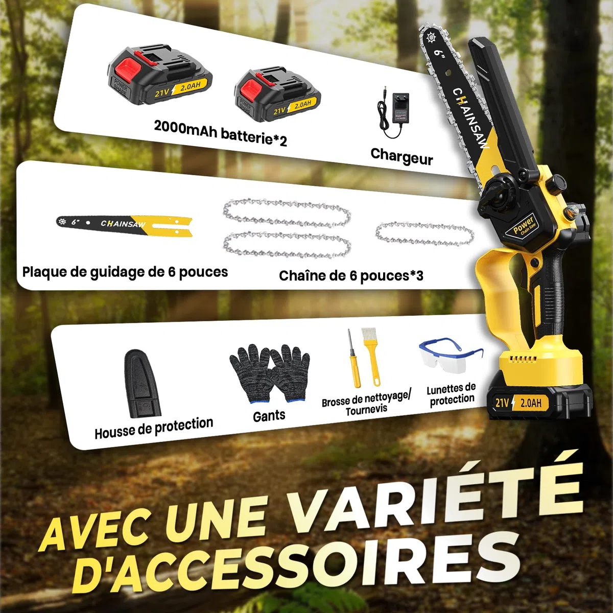 Mini Tronçonneuse à Batterie 6 Pouces, 1000W Brushless Tronconneuse Electrique Sans Fil pour Jardin, 4000mAh Tronçonneuse Elagueuse sur Batterie, D'huile Automatique, Compatible avec Makita 18V