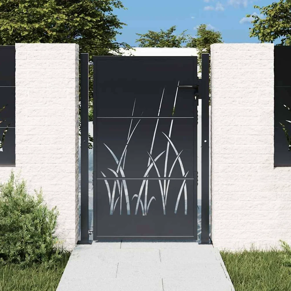 vidaXL Portail de Jardin, Portillon de Patio, Barrière de Sécurité, Porte d'Extérieure Terrasse, Anthracite 100x125 cm Acier Conception d'herbe