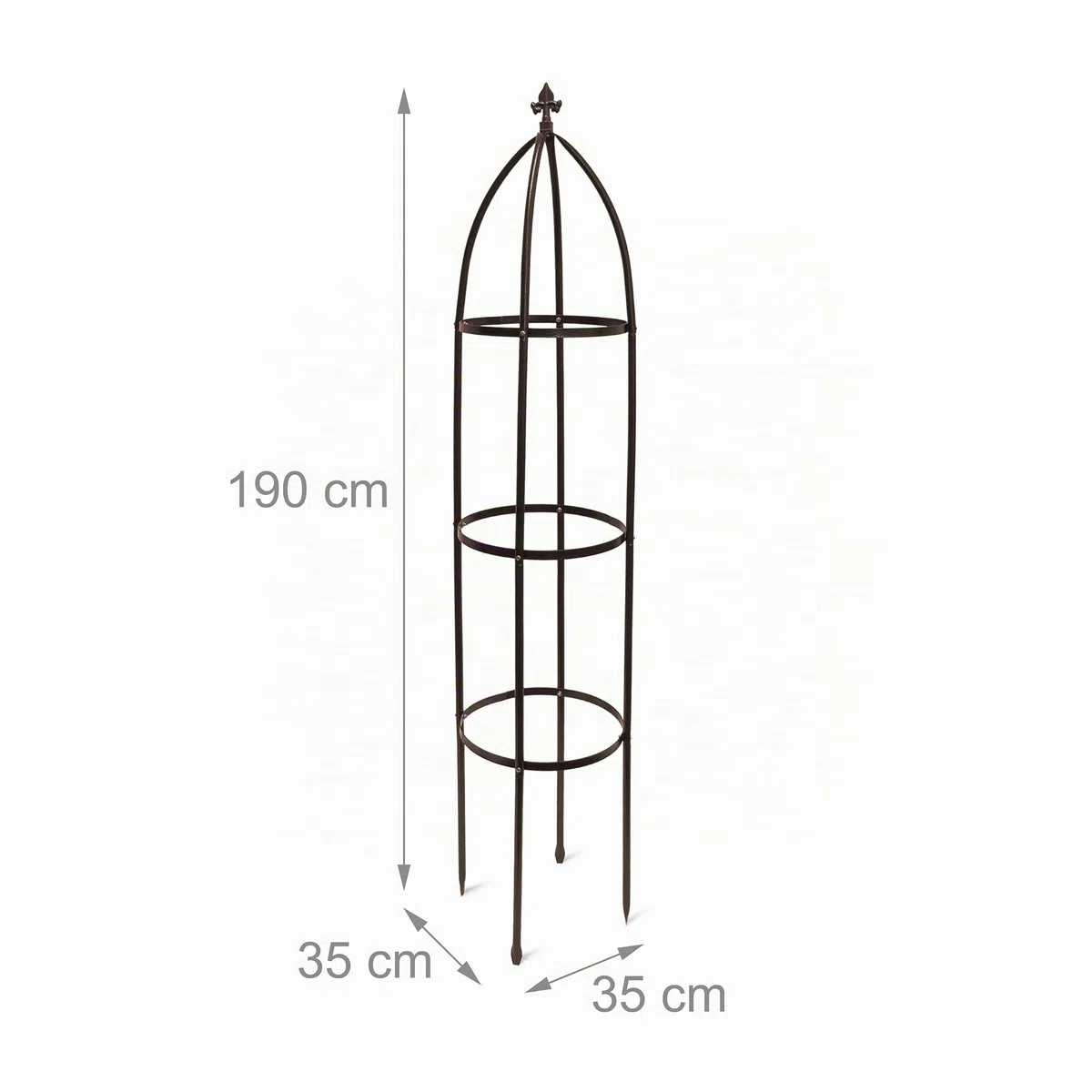 relaxdays Arceau Arche rosiers pergola Obélisque de Jardin Support tuteur métal Colonne pour Plantes grimpantes 190 cm, Marron