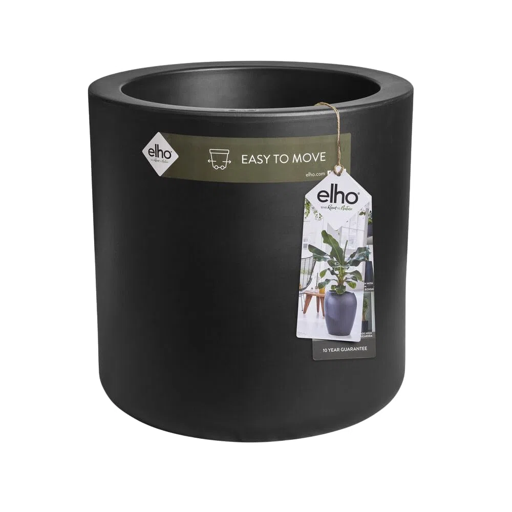 Elho Pure Cilinder Wheels 50 - Pot De Fleurs pour Intérieur & Extérieur - Plastique Recyclé - Ø 49.5 x H 50 cm - Noir