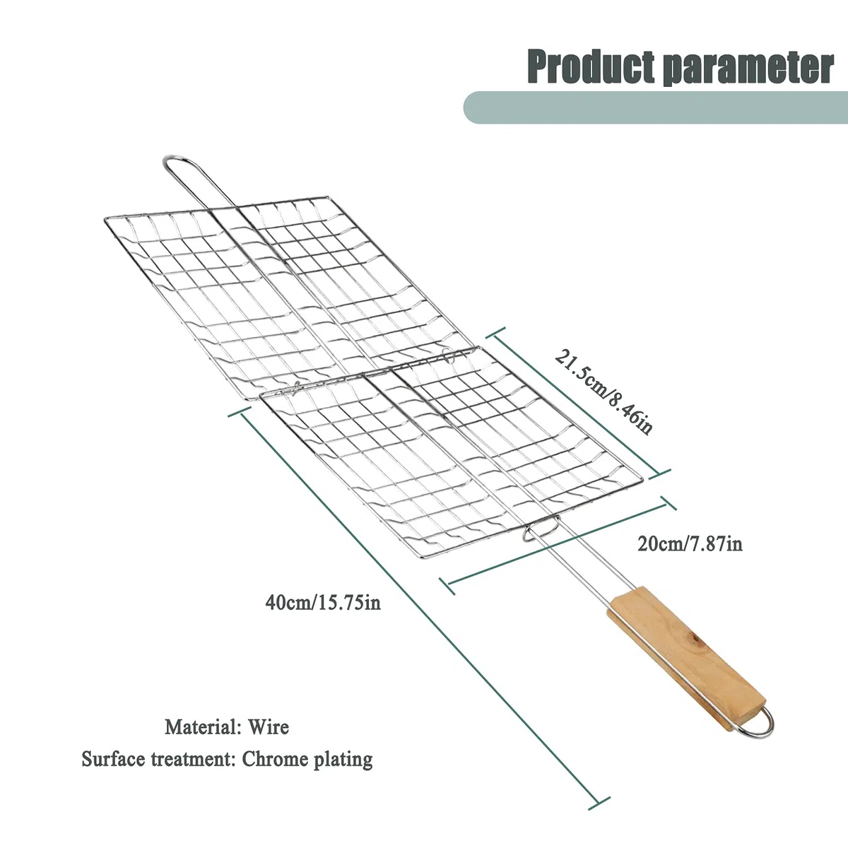 Grille de Barbecue Portable Pliable avec Poignée en Bois pour Poisson 2 Pièces