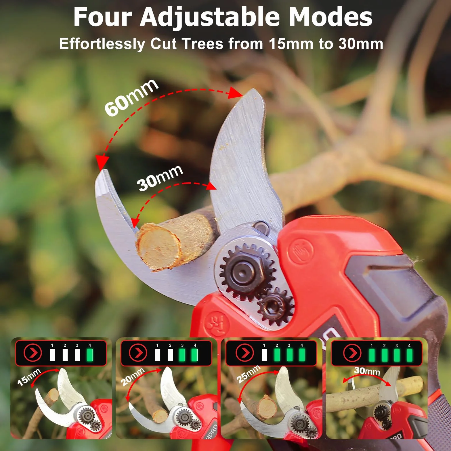 Sécateur Électrique Sans fil, MHPRO 30mm Secateur Electrique avec 2 Batteries de 2000mAh et Écran LCD, Secateur a Batterie Moteur Sans Balais Pour la Taille, Le Jardinage, Les Arbres Fruitiers.