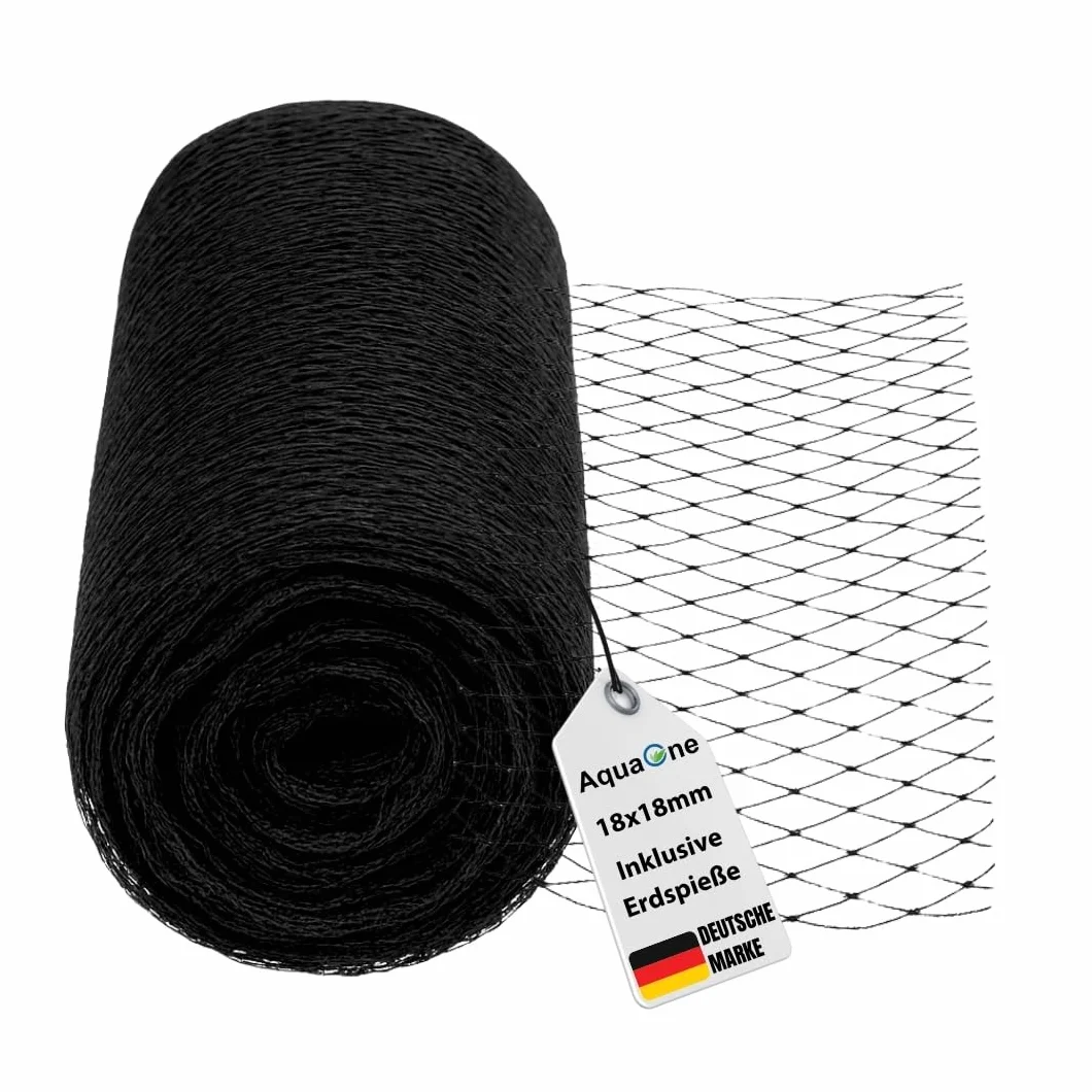 AquaOne Filet de protection pour bassin à mailles fines - 10 x 15 m - Filet polyvalent - Noir - Avec 32 piquets - Filet de protection pour étang de jardin