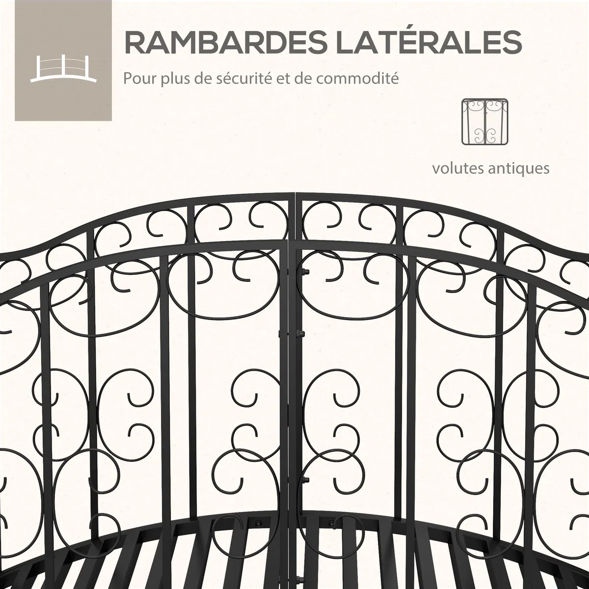 Outsunny Pont de Jardin Pont en Acier avec Garde-Corps latéraux, Charge Maximale 120 KG, décoration de Jardin pour Jardin, Étang, Ruisseau, 119 x 67 x 70 cm, Noir
