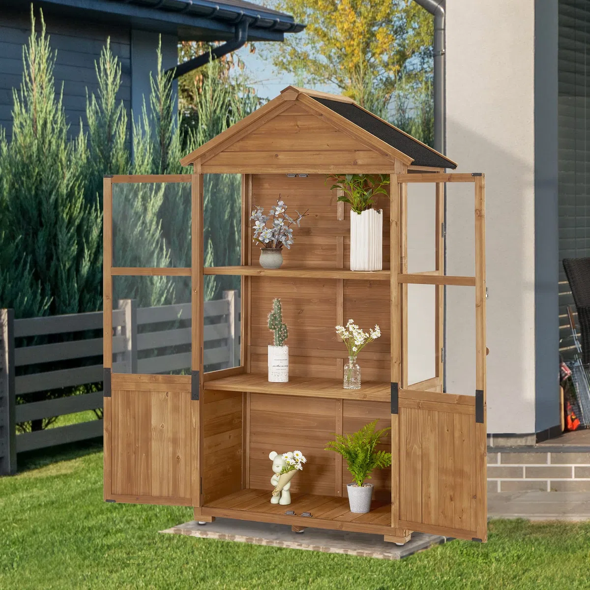 M MCombo Petite Armoire de Jardin en Bois Abri de Jardin extérieur Abri à Outils Serre résistante aux intempéries pour Balcon et terrasse 100 × 53 × 178 cm 0111 (Naturel)