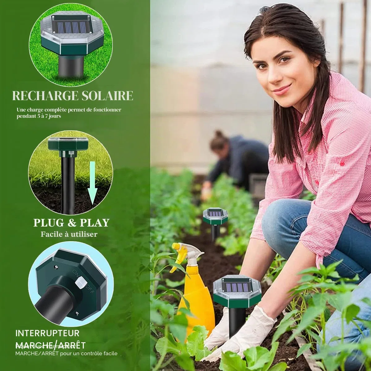 Anti Taupe Solaire Vibration et Ultrasons 8 Pièces,Repulsif Taupe Ultrason Solaire,Répulsif Serpent Ultrason avec IP65 Imperméable,Repousse Les Taupes et Autres Rongeurs pour Le Jardin et Extérieur