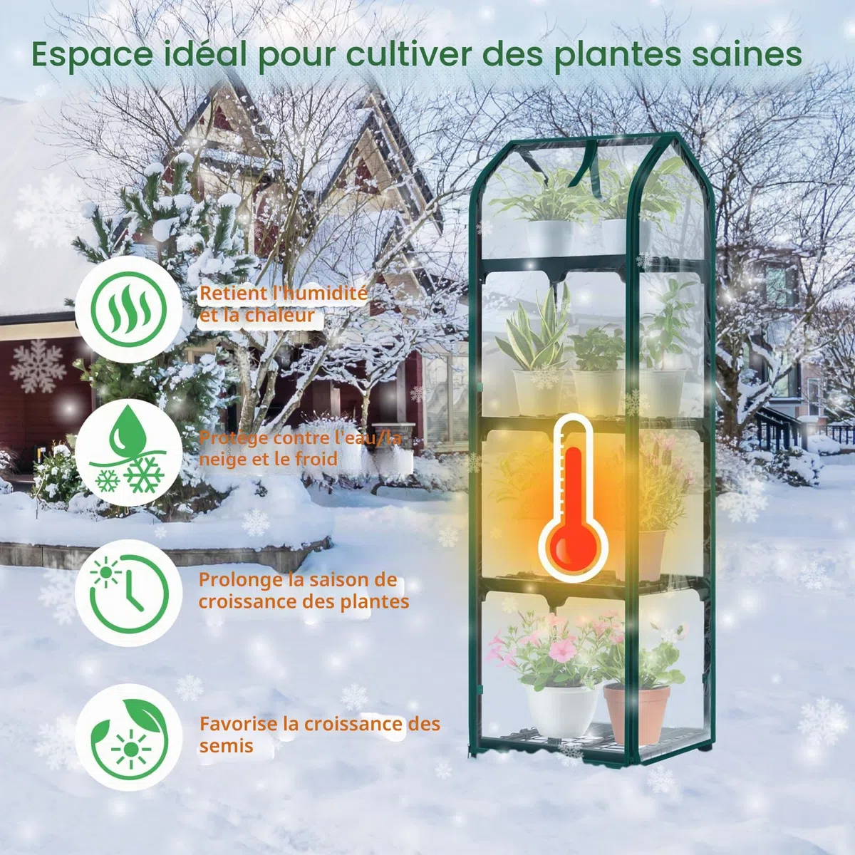 Ohuhu Mini serre à 4 niveaux avec roues pour intérieur et extérieur, petite serre en plastique portable avec housse durable pour semis, cadeau de jardinage idéal pour homme et femme, transparente