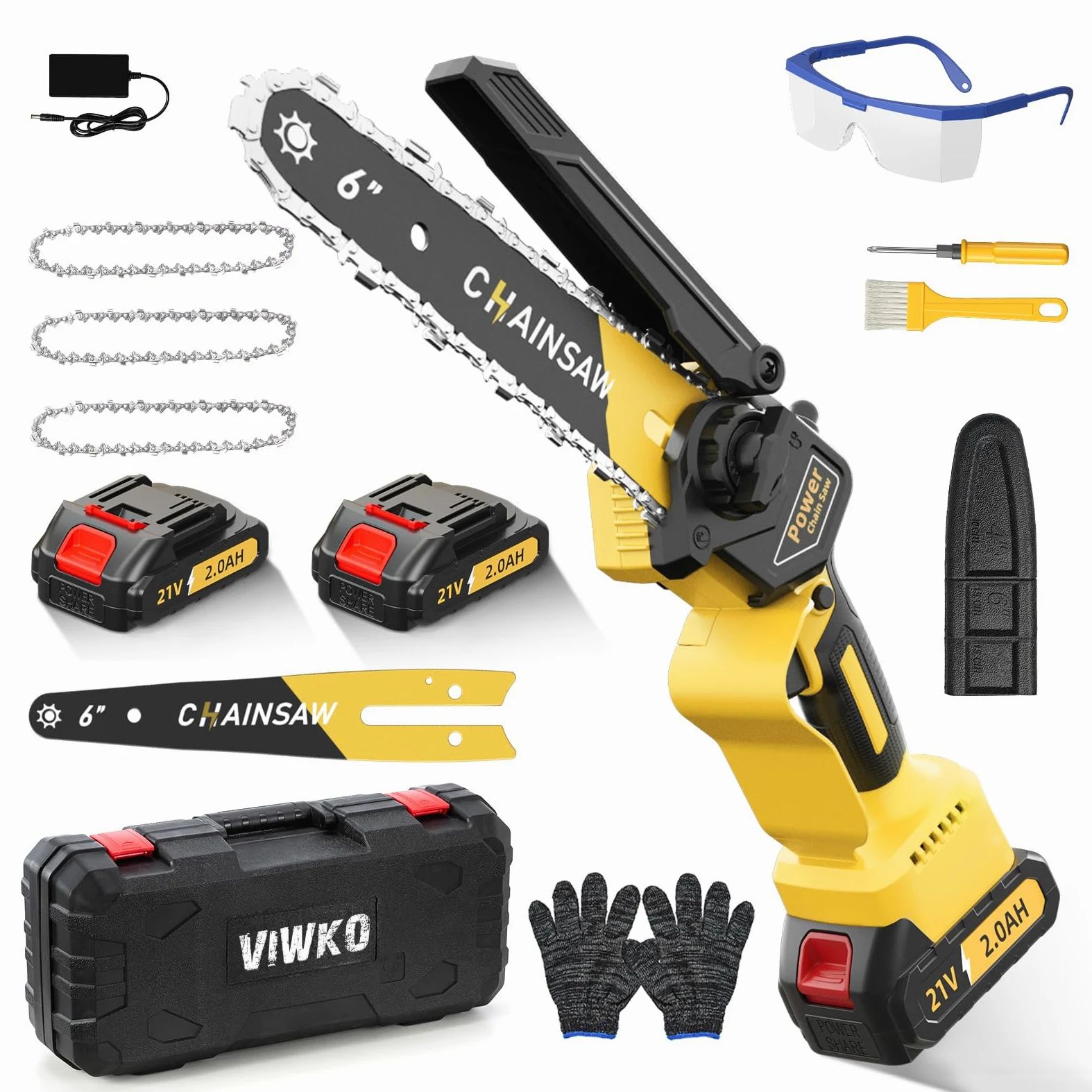 Mini Tronçonneuse à Batterie 6 Pouces, 1000W Brushless Tronconneuse Electrique Sans Fil pour Jardin, 4000mAh Tronçonneuse Elagueuse sur Batterie, D'huile Automatique, Compatible avec Makita 18V