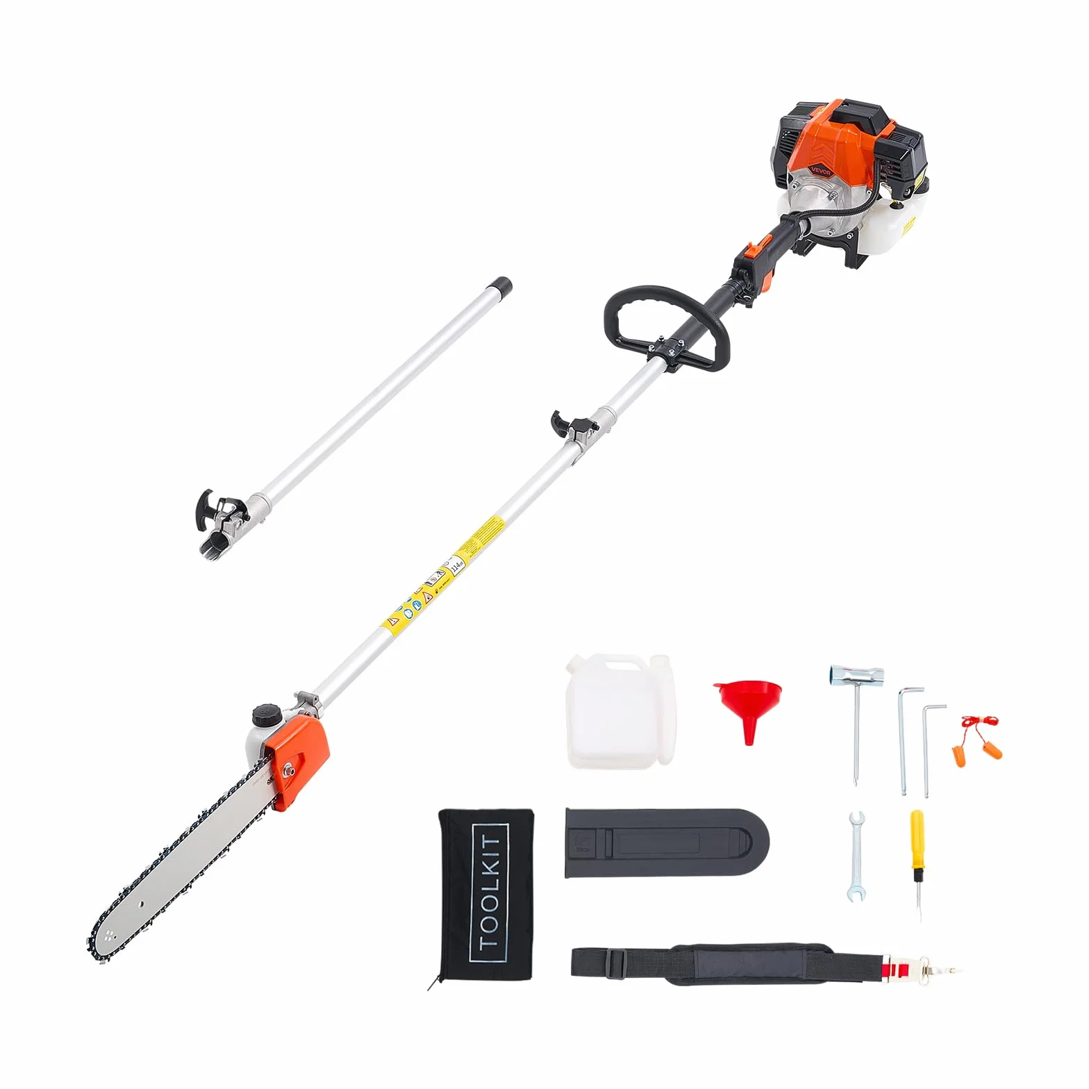 VEVOR Élagueuse Thermique sur Perche à 2 Temps, 52 cc, Élagueuse sans Fil à Essence, avec Perche Extensible 2,2 m-2,94 m, Guide-chaîne 35,6 cm, Réservoir de Carburant 850 ml, pour Élagage des Arbres