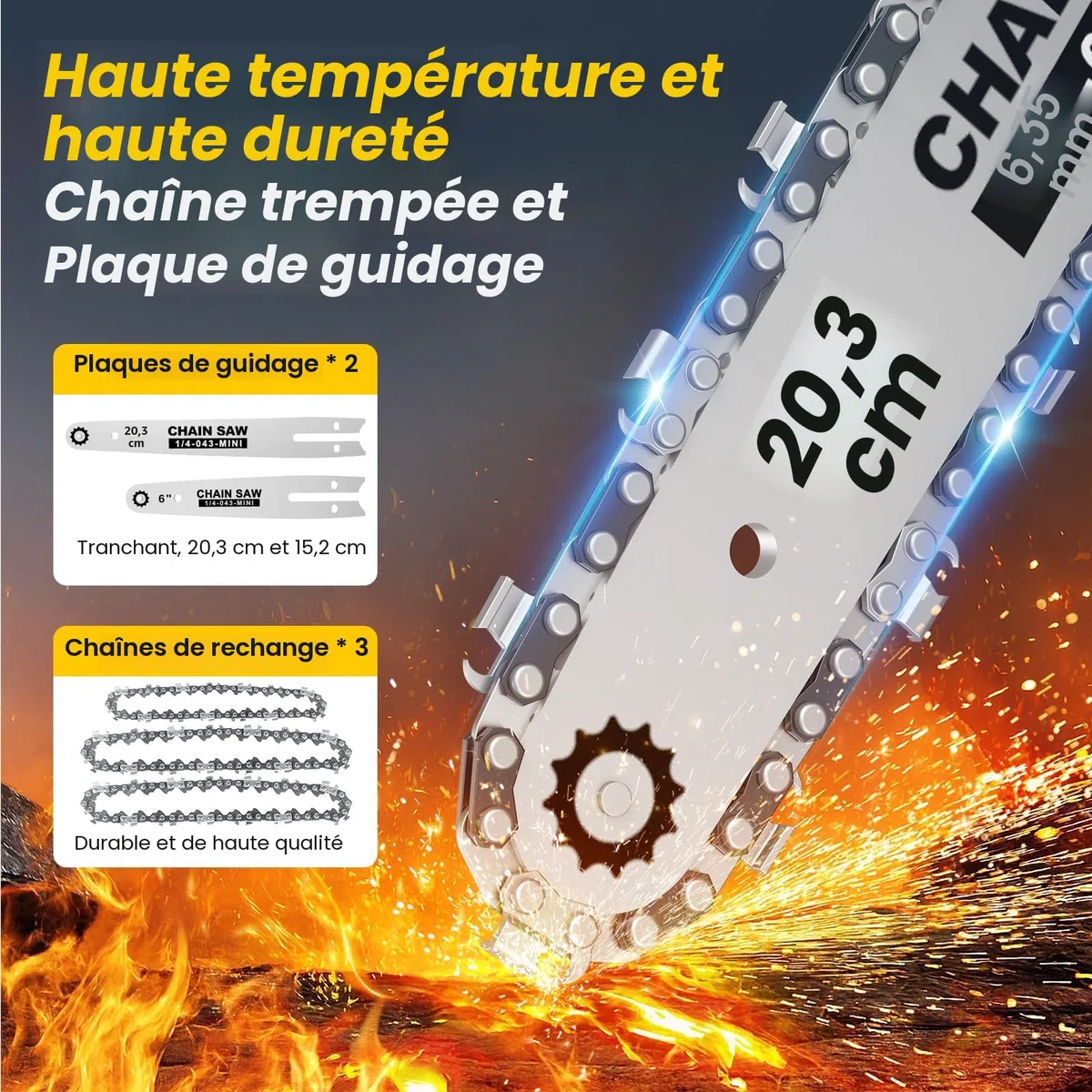 Mini Tronconneuse à Batterie, 8000 mAh Tronçonneuse Électrique Sans Fil, 1000W 8 & 6 Pouces Tronconneuse à Batterie pour Branches et Jardin,avec Système D'huile Automatique, Compatible avec Makita 18V