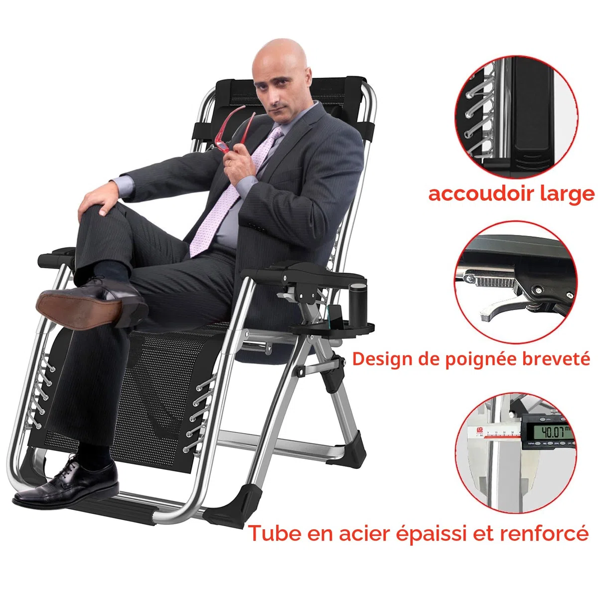 Chaise Longue Jardin - Exterieur Transat De Plage Fauteuil - Chaises Bains de Soleil Relax DéTente Air avec Repose - Fauteuil Relax Zero Gravity - Poids de -Charge 200 kg