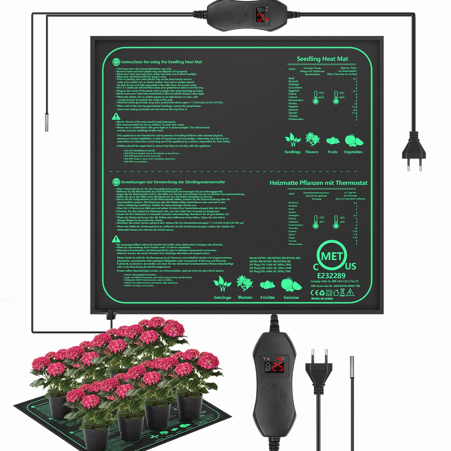 Tapis Chauffant pour Plantes avec Thermostat, Serre de Germination Accélère la Germination des Graines, Coussin de Chauffrage pour Reptile et Amphibien, Étanchéité IP67 (70W, 52X50cm)