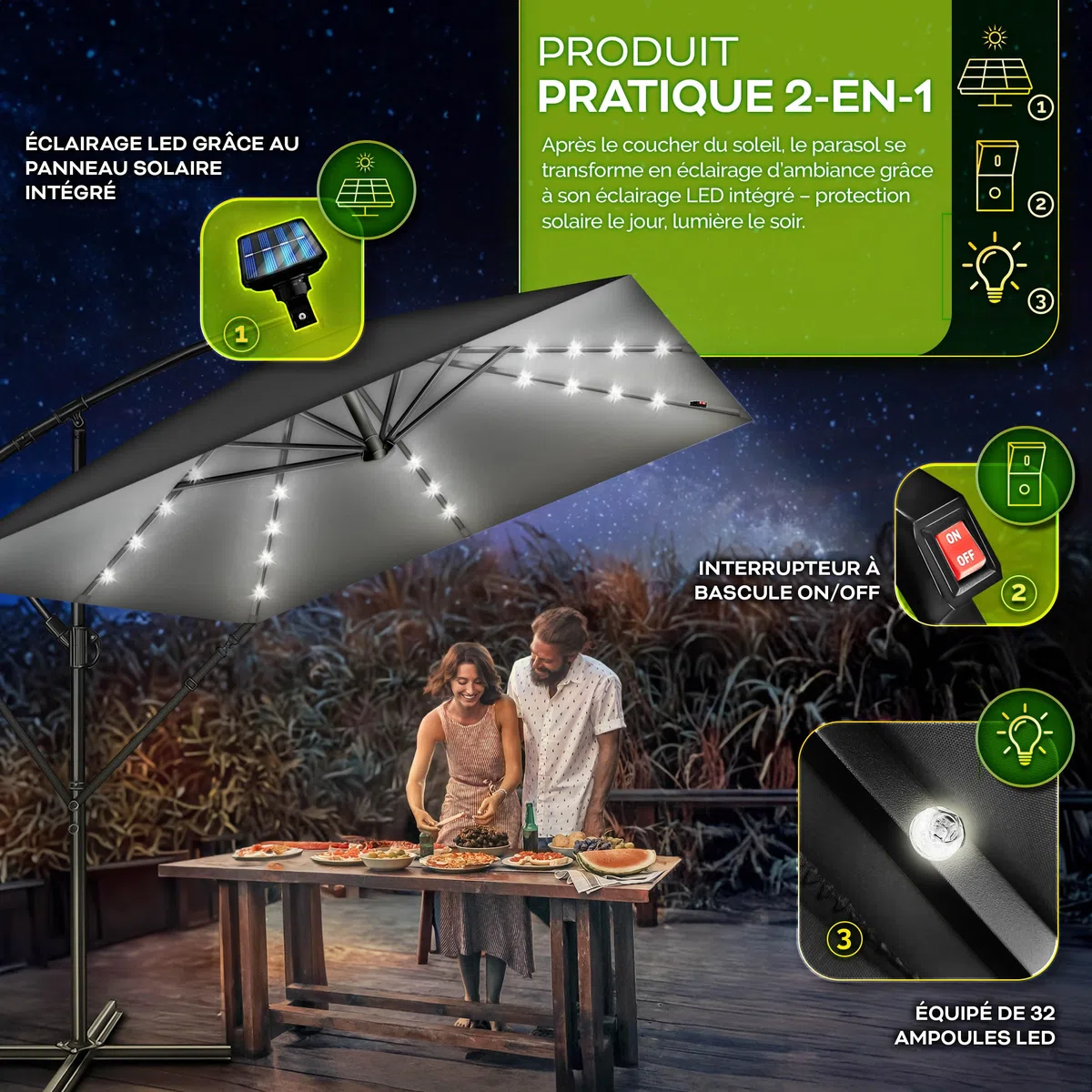 tillvex® Parasol déporté Rectangulaire Ø 330 cm + Housse de Protection & contre le vent | Parasol à manivelle carré avec support | Parasol de jardin Extérieur Anti-UV en aluminium