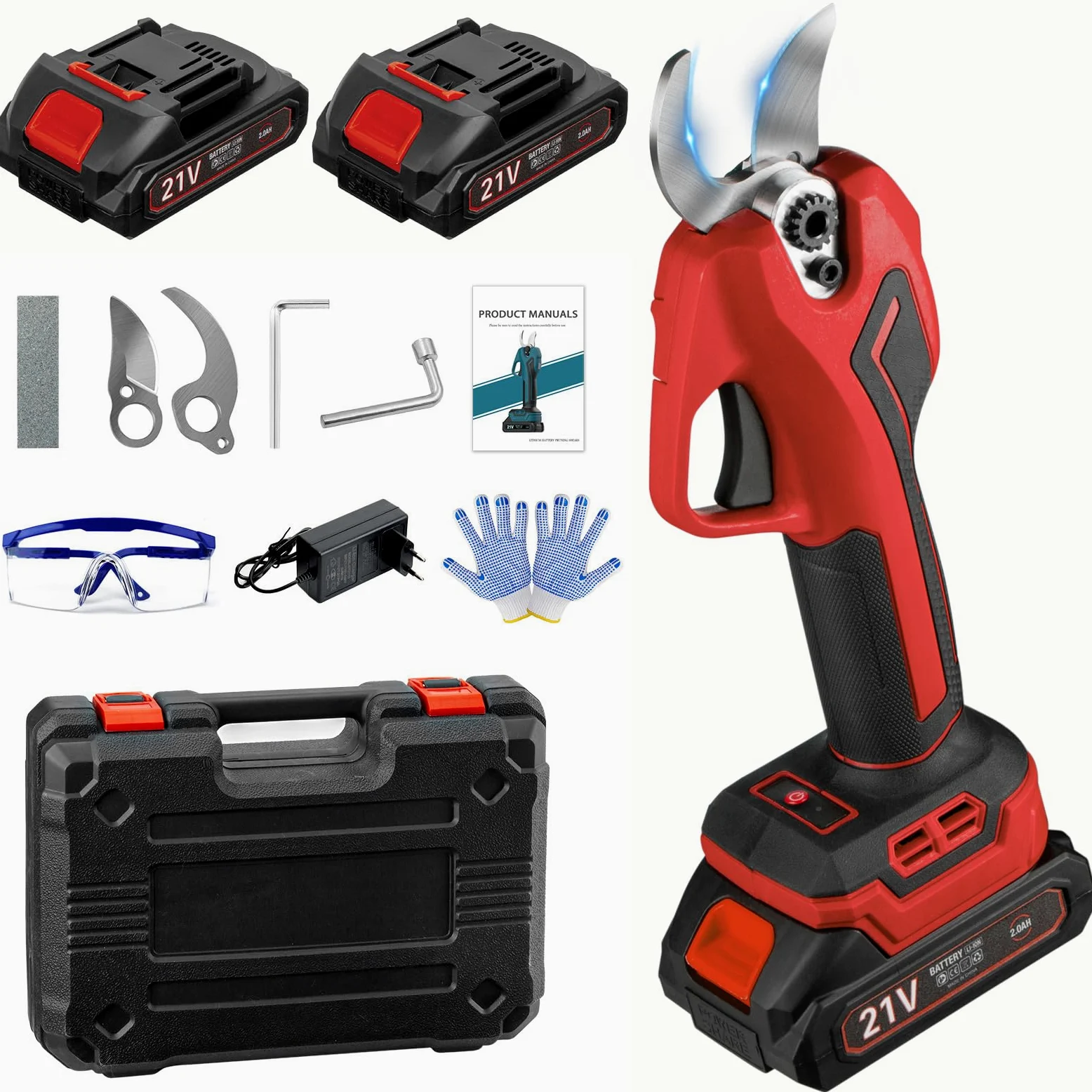 Sécateur Électrique pour Makita 18 V Batterie, Sécateur à Batterie 600W Professionnel avec 2 Batteries de 2000mAh, Sécateur Manuel Sans Balais avec Diamètre de Coupe de 20 à 35mm et Compteur