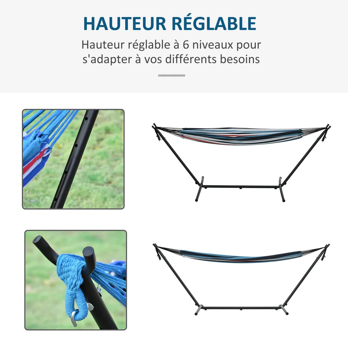 Outsunny Hamac de Jardin avec Support en métal époxy hamac sur Pied 1 Place Charge Max. 120 Kg Sac Transport Bleu Blanc