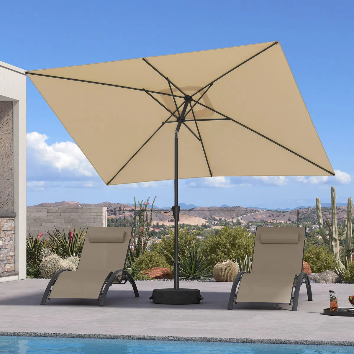 PURPLE LEAF Parasol de Jardin Extérieur Rectangulaire 200 x 300 cm avec Pied, Parasol Toile Toile Anti-UV 180 g/m² avec Inclinable des Deux Côtés pour Balcon, Terrasse, Plage, Beige