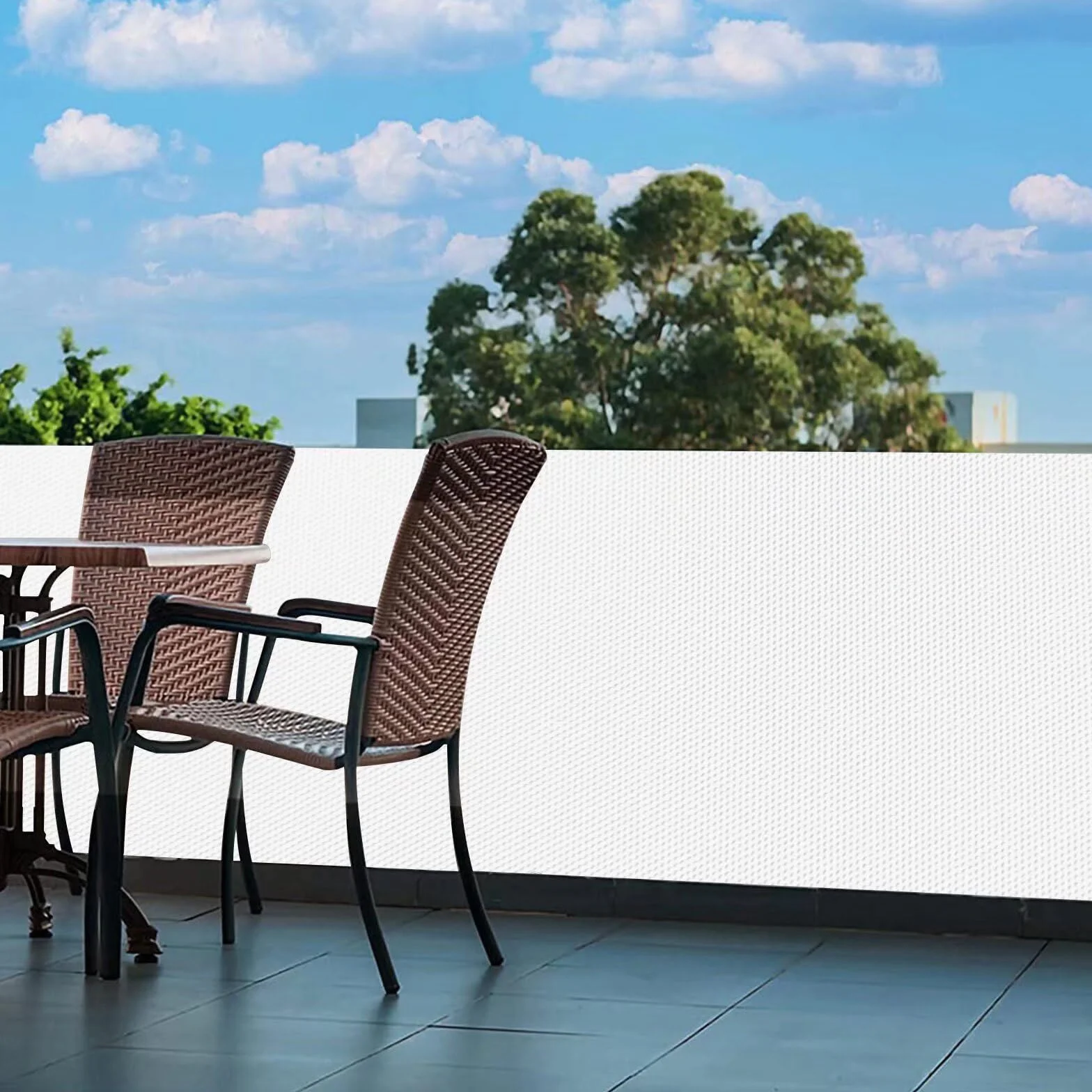 Brise Vue Blanc Polyester 200g/㎡ Opaque Vent Protection UV Cache terrasse 1m Hauteur 100x150cm