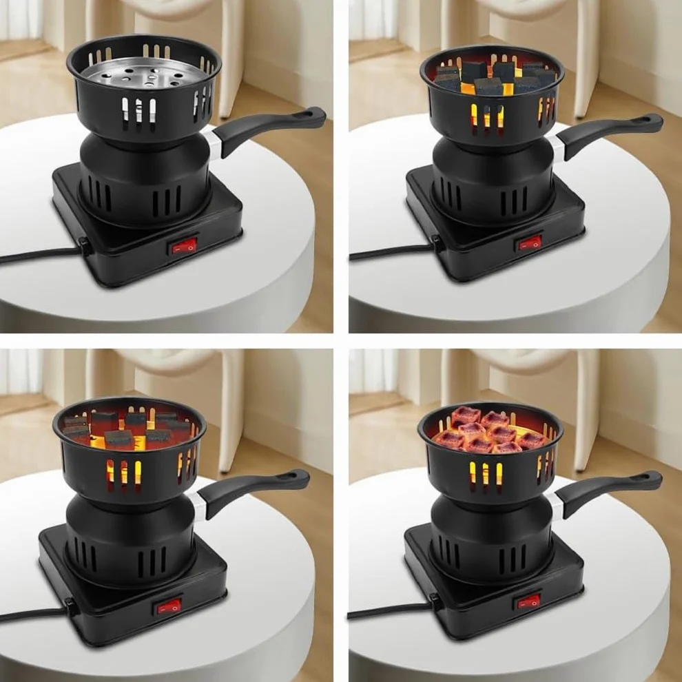 Allume Charbon Électrique 450-600 W Plaque Chauffante Protection Surchauffe pour Barbecue Camping