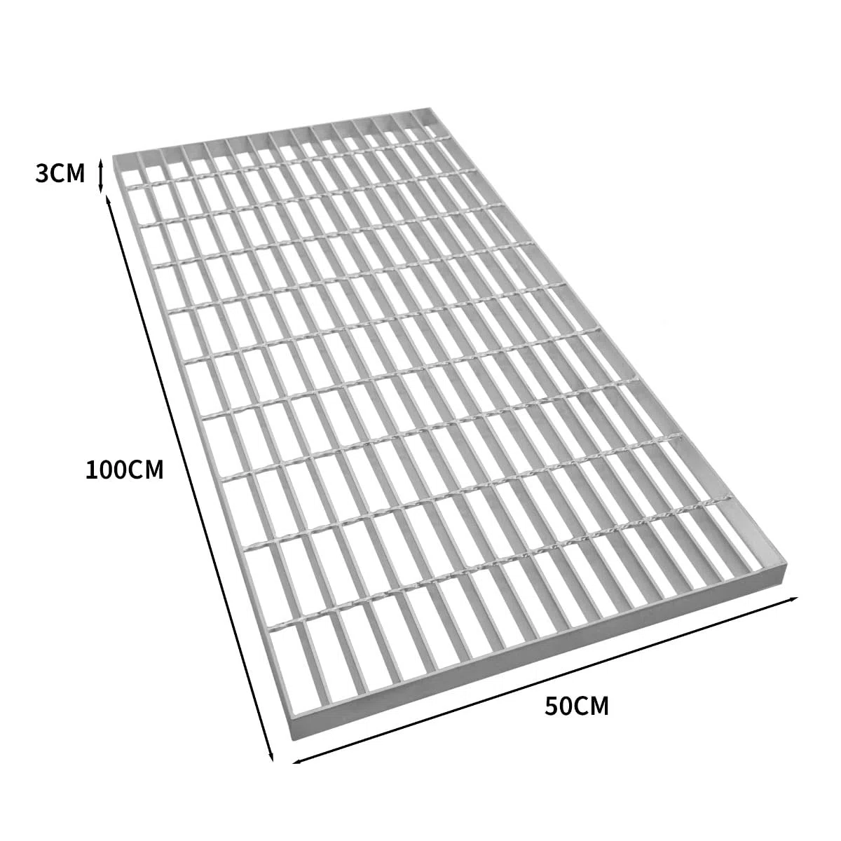 Grille Caillebotis Acier Galvanisé 1000mm x 500 mm - Min 260gr/m² Maille 32 x 100mm Grillage Revêtement Sol Passerelle Passage Voiture - Capacité 500KG - Résistant à la Corrosion EN ISO 1461