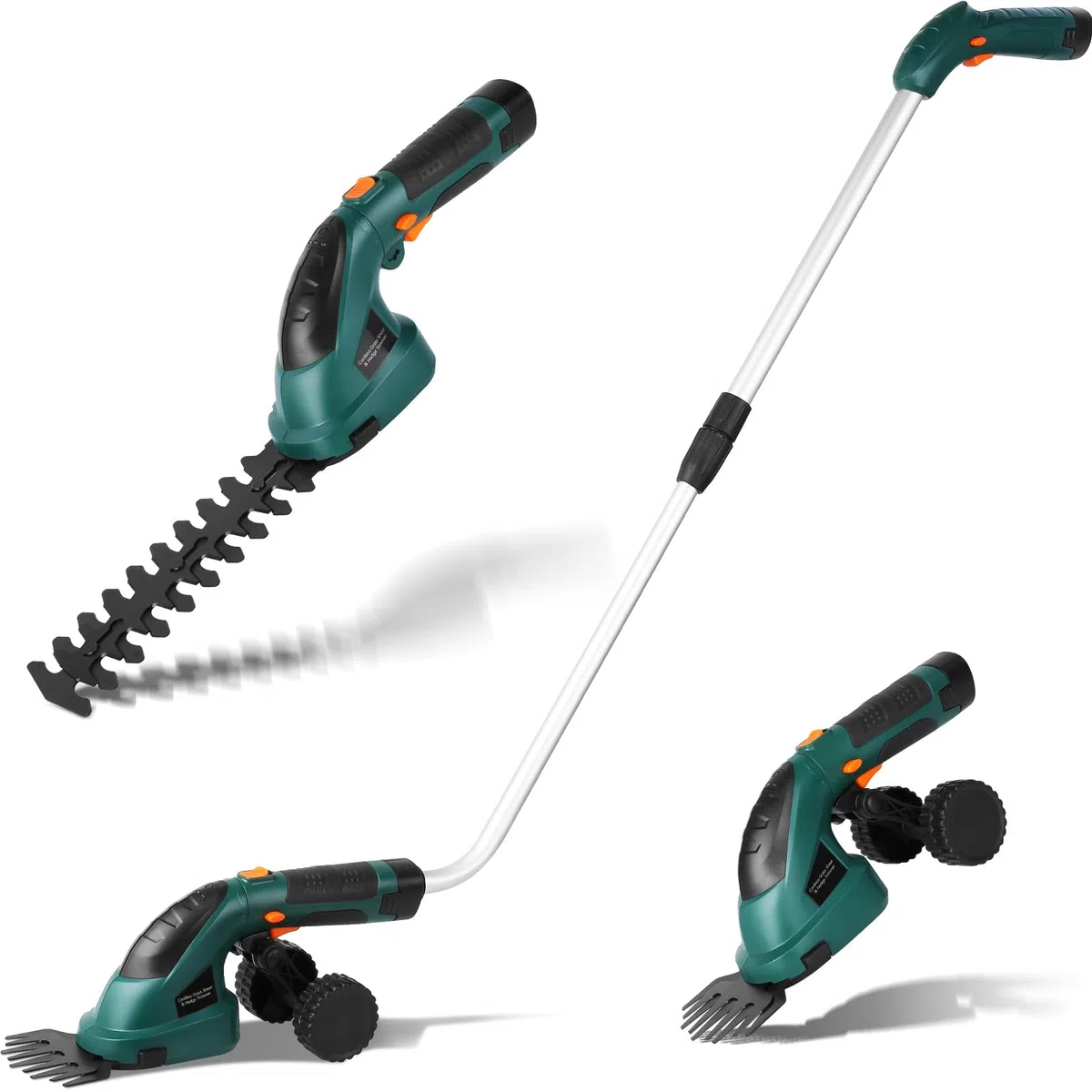 LIFERUN Taille-haie électrique 7,2 V 2000 mAh, 2 en 1 Taille haie Telescopique, Cisaille à Gazon avec Chargeur, Coupe Bordure sans Fil, Coupe haie pour Jardin, Gazon, Arbuste, Pelouse, Vert foncé
