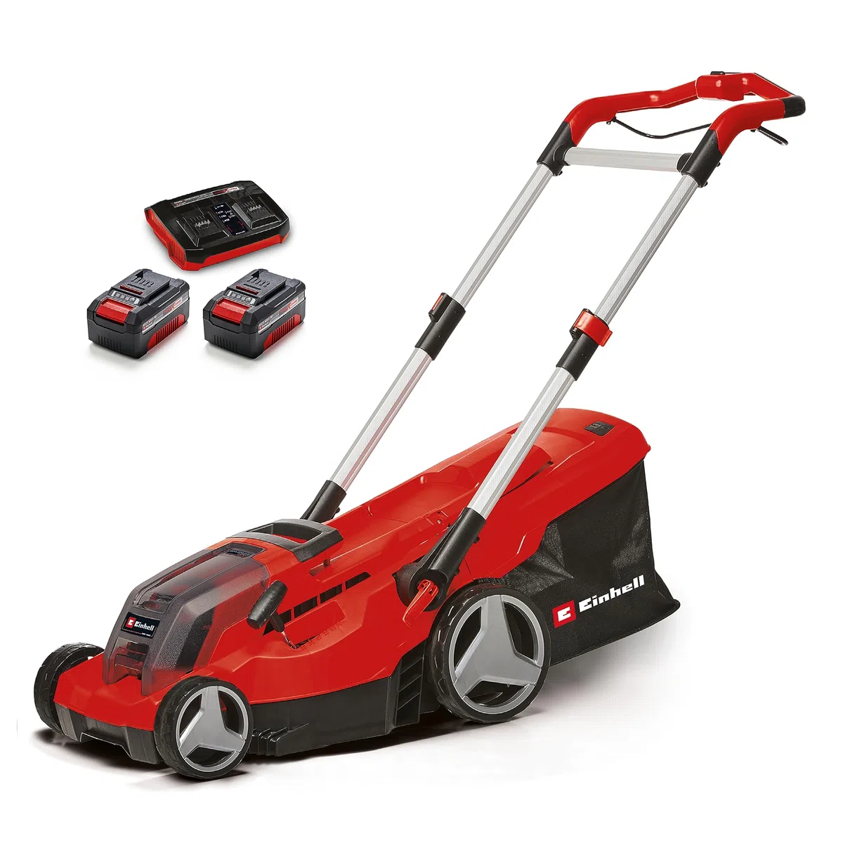 Einhell Tondeuse à Gazon sans Fil GP-CM 36/450 Kit Power X-Change (36 V, Largeur de Coupe 38 cm, 450 m², Moteur sans Charbon, Fonction Mulching, bac collecteur 45 L, 2 Batteries 4,0 Ah+Twincharger)