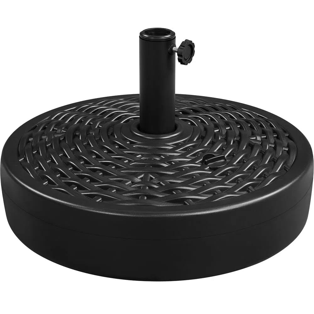 Yaheetech Pied de Parasol Remplie d'eau 22 L Base de Parasol en HDPE Imitation Rotin Socle de Parasol Extérieur pour Mât de Parasol de Ø 3,8 cm/4,8 cm Jardin Terrasse Piscine Noir