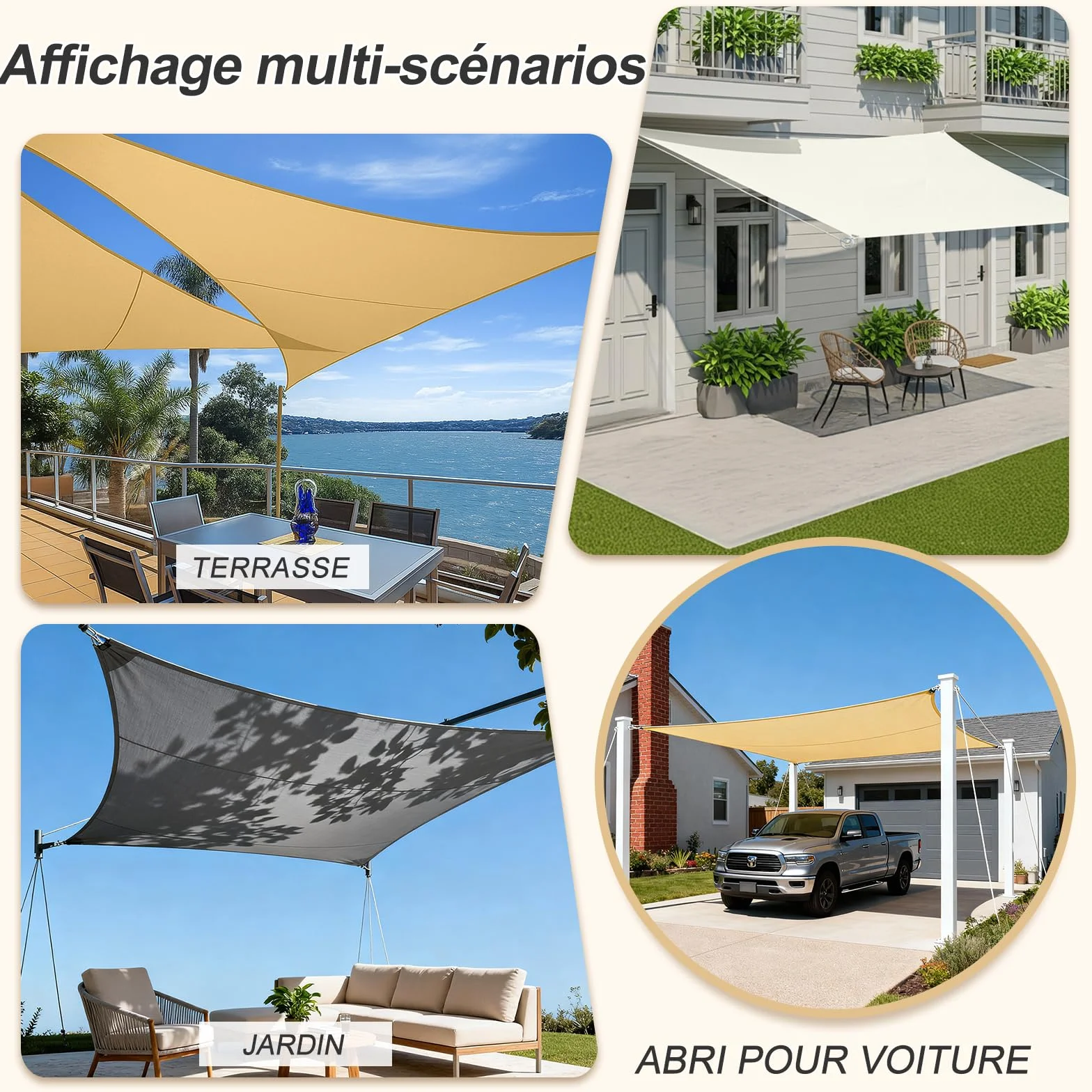HENG FENG Voile d'ombrage Triangulaire 3x3x3m Toile imperméable Oxford 95% UV Anthracite
