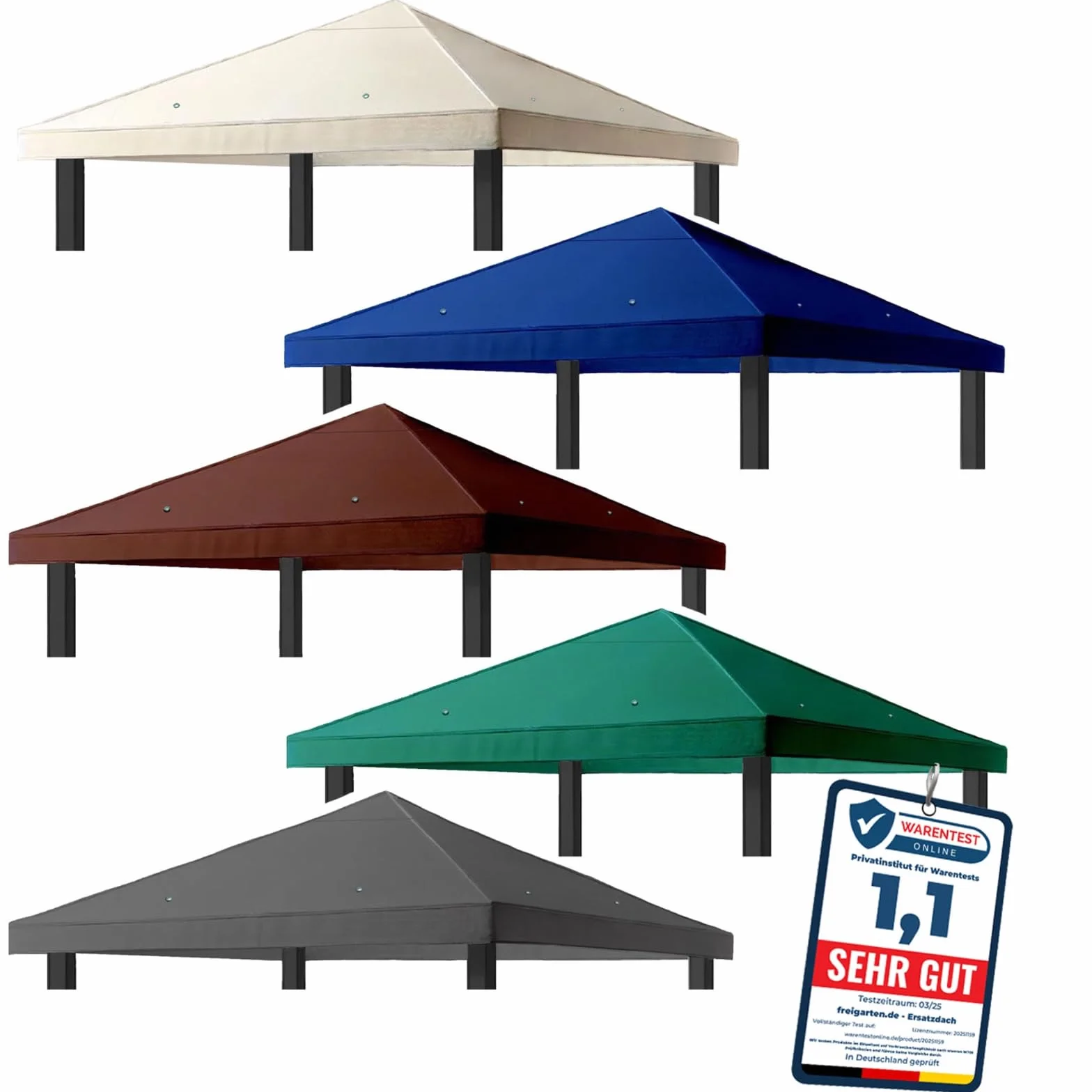 Modèle 2 Toit de rechange pour pavillon de jardin 3 x 3 m Étanche Matériau Panama en PCV souple 370 g/m² ultra résistant