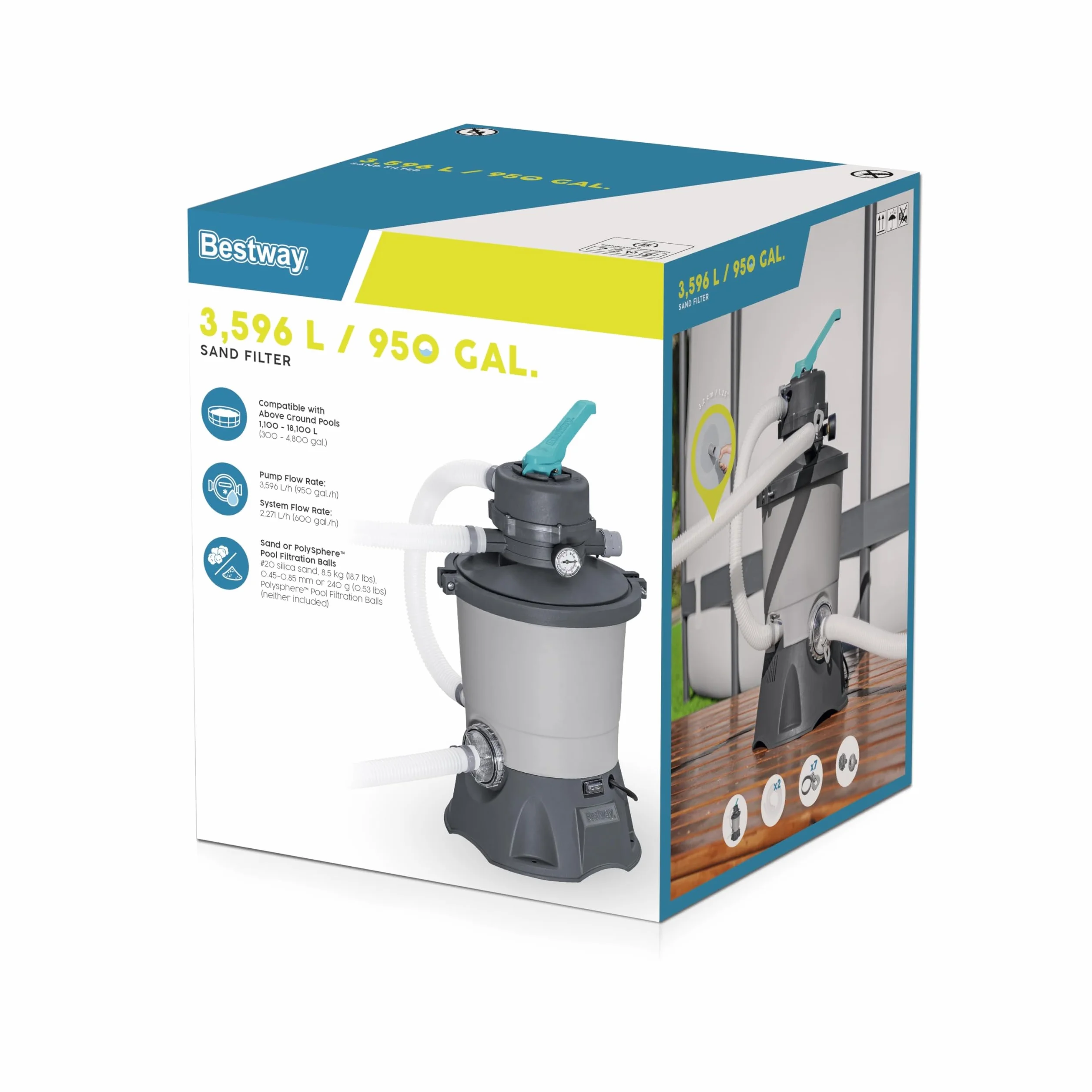 Bestway Pompe de filtration à sable pour piscine hors sol 3 596 L - 30,6 cm x 30,6 cm x 62 cm - Gris/Vert