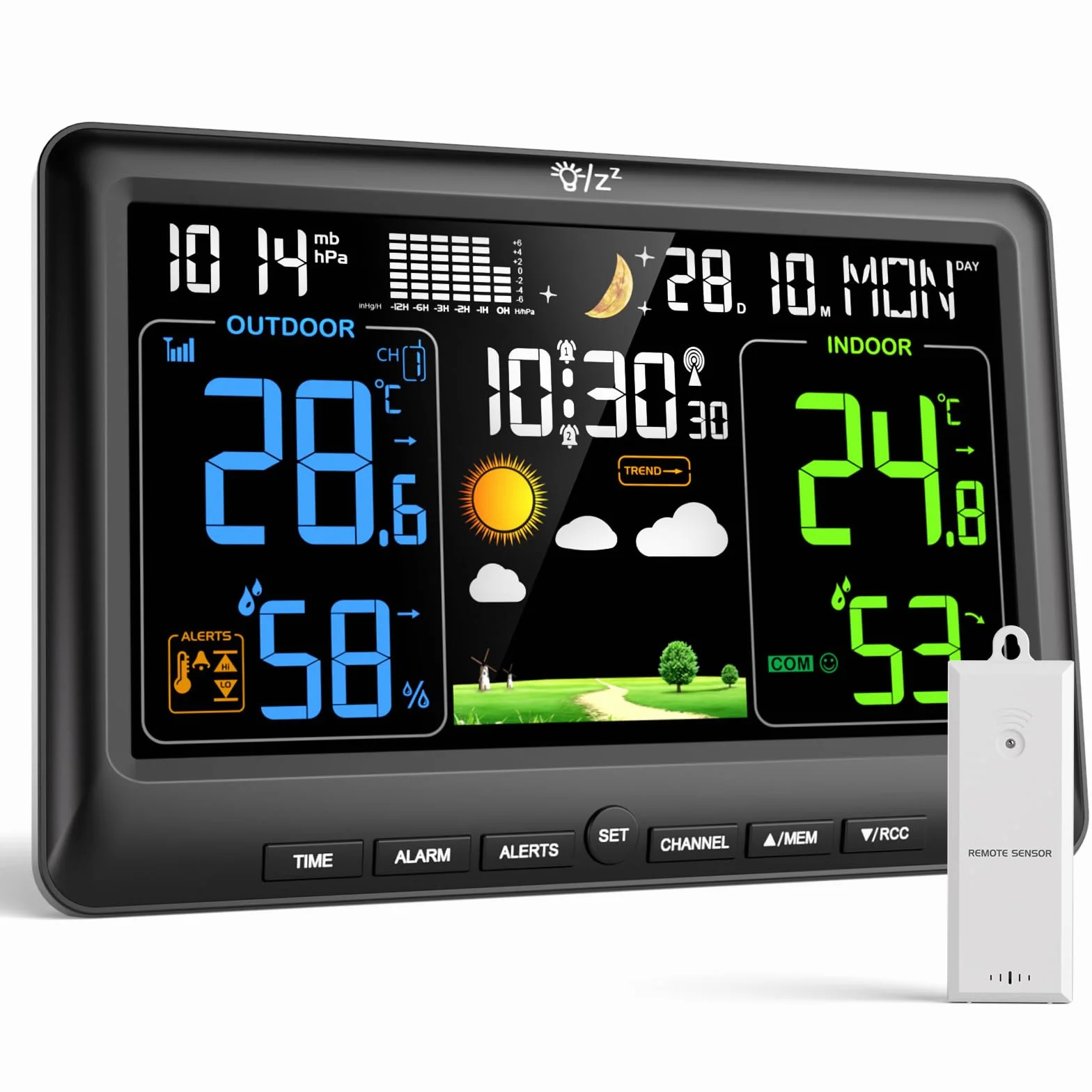 LIORQUE Station Meteo Interieur Exterieur Sans Fil, Thermometre Hygrometre avec capteurs, LCD, Rétro-éclairage, Portée de Transmission sans Fil de 100m, pour Terrasse, Jardin, Cave