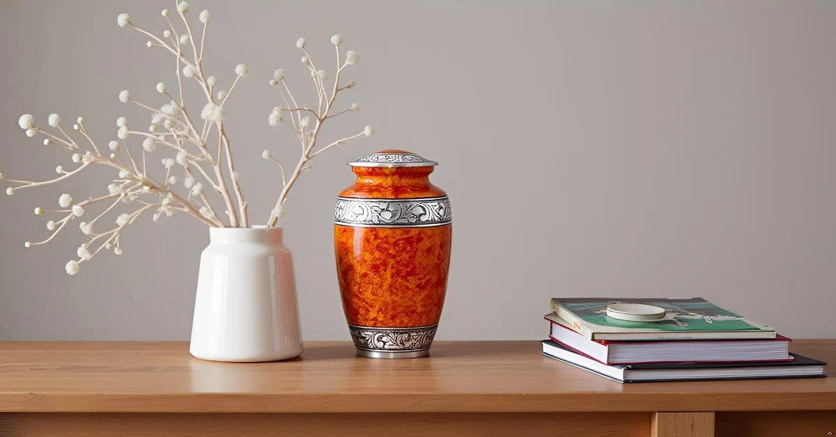 Hind Bricoler Coucher de soleil Orange Urne funéraire pour adulte humains des cendres – Adulte funéraires Urne fabriqué à la main – Grande enterrement Urne funéraire pour cendres humain (19,1 x