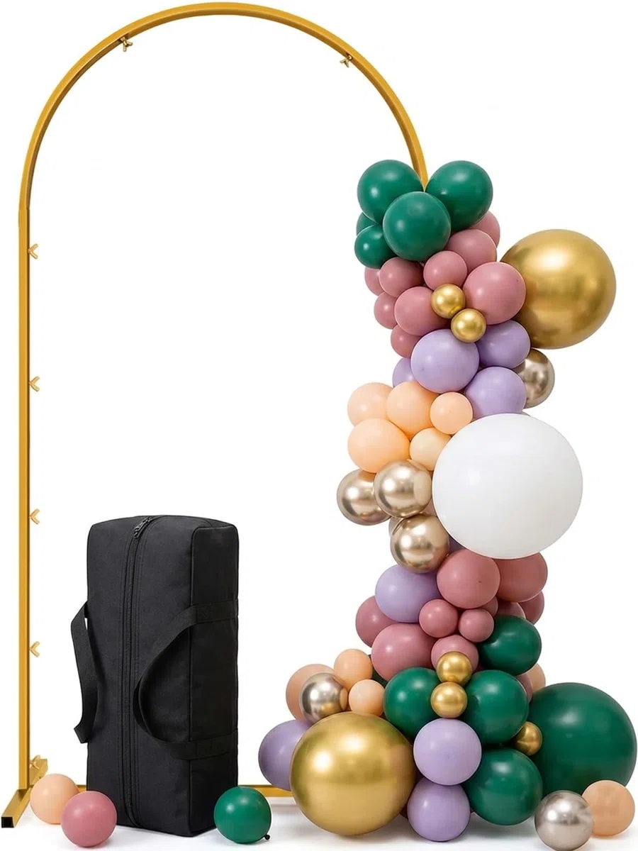 2m Support pour Arche de Mariage, Arche métallique dorée avec Sac de Rangement pour cérémonie de Mariage,fête d'anniversaire,photobooth,décoration d'arceaux Floraux et de Ballons(1 x 2 m(L x H))