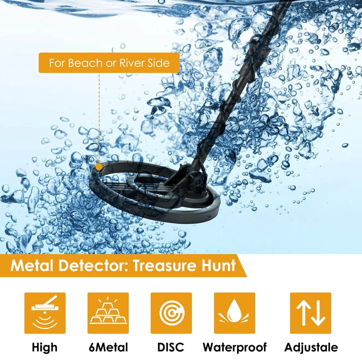 Détecteurs de Métaux Haute Précision Hauteur Réglable 78-108cm, Professionnel Détecteurs de Métaux Bobine de Recherche Étanche de 25 cm avec pour Enfants et Adultes