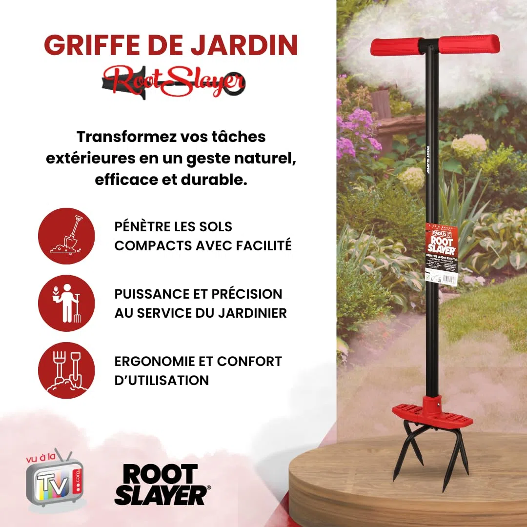 VENTEO - Arrache Racine RootSlayer | Griffe de Jardin Rotative | Tête en Acier Trempé | Aère, Ameublit et Travaille la Terre | Outil de Jardinage pour Potager, Massifs, Plantation et Entretien du Sol