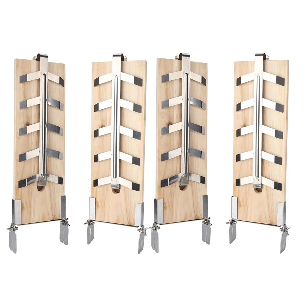 Randaco Lot de 4 planches à saumon flammé avec support - Planche à saumon avec fonction réversible - Planche à saumon pour griller, brasero - Charge maximale : 2,5 kg - Planche à saumon pour barbecue